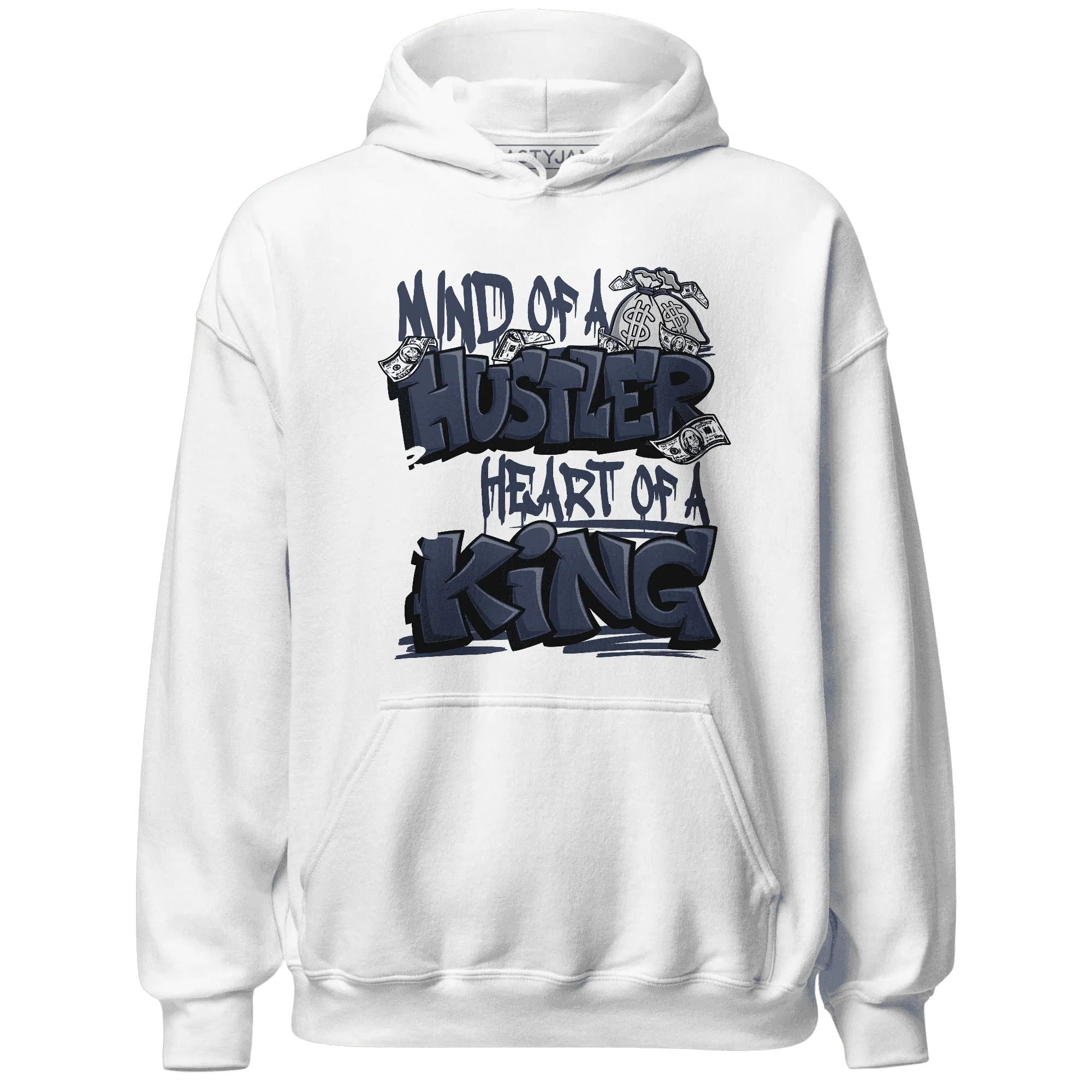 White-Navy-6s-Hoodie-Match-Hustler-Heart-King