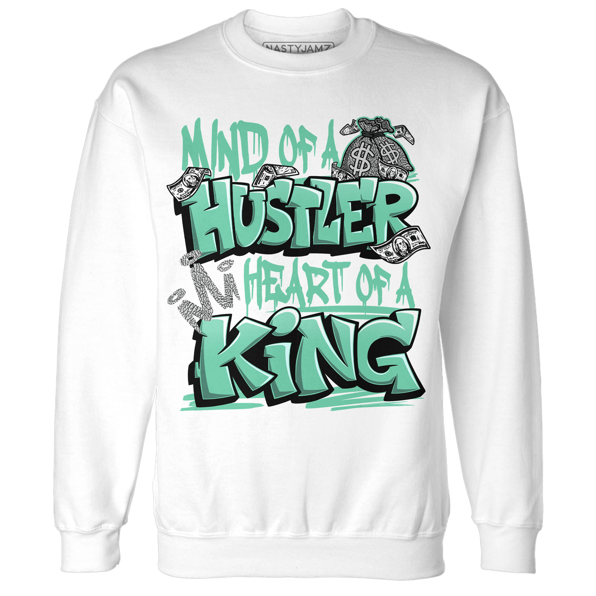 Green Glow 3s Sweatshirt Match Hustler Heart King - NastyJamz