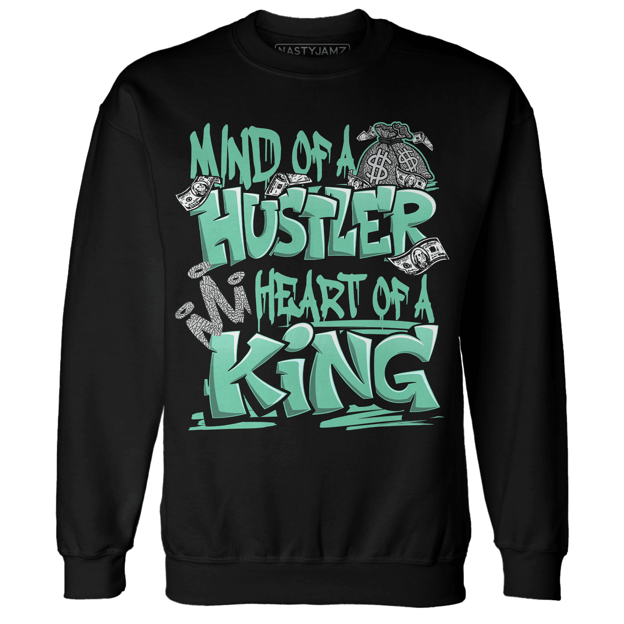 Green Glow 3s Sweatshirt Match Hustler Heart King - NastyJamz