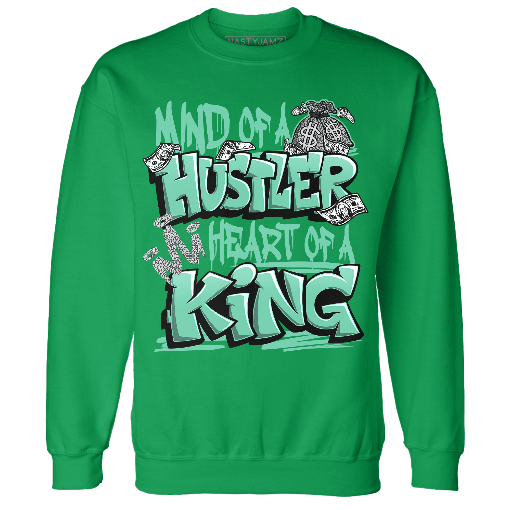 Green Glow 3s Sweatshirt Match Hustler Heart King - NastyJamz