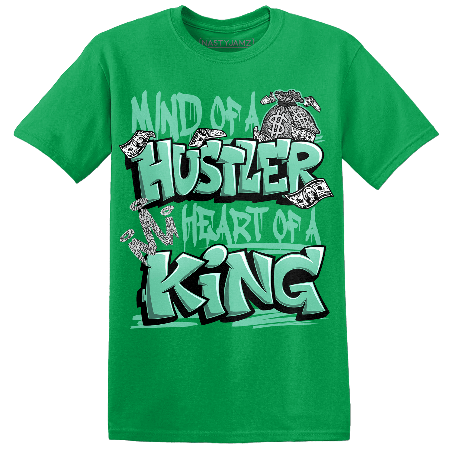 Green Glow 3s T Shirt Match Hustler Heart King - NastyJamz