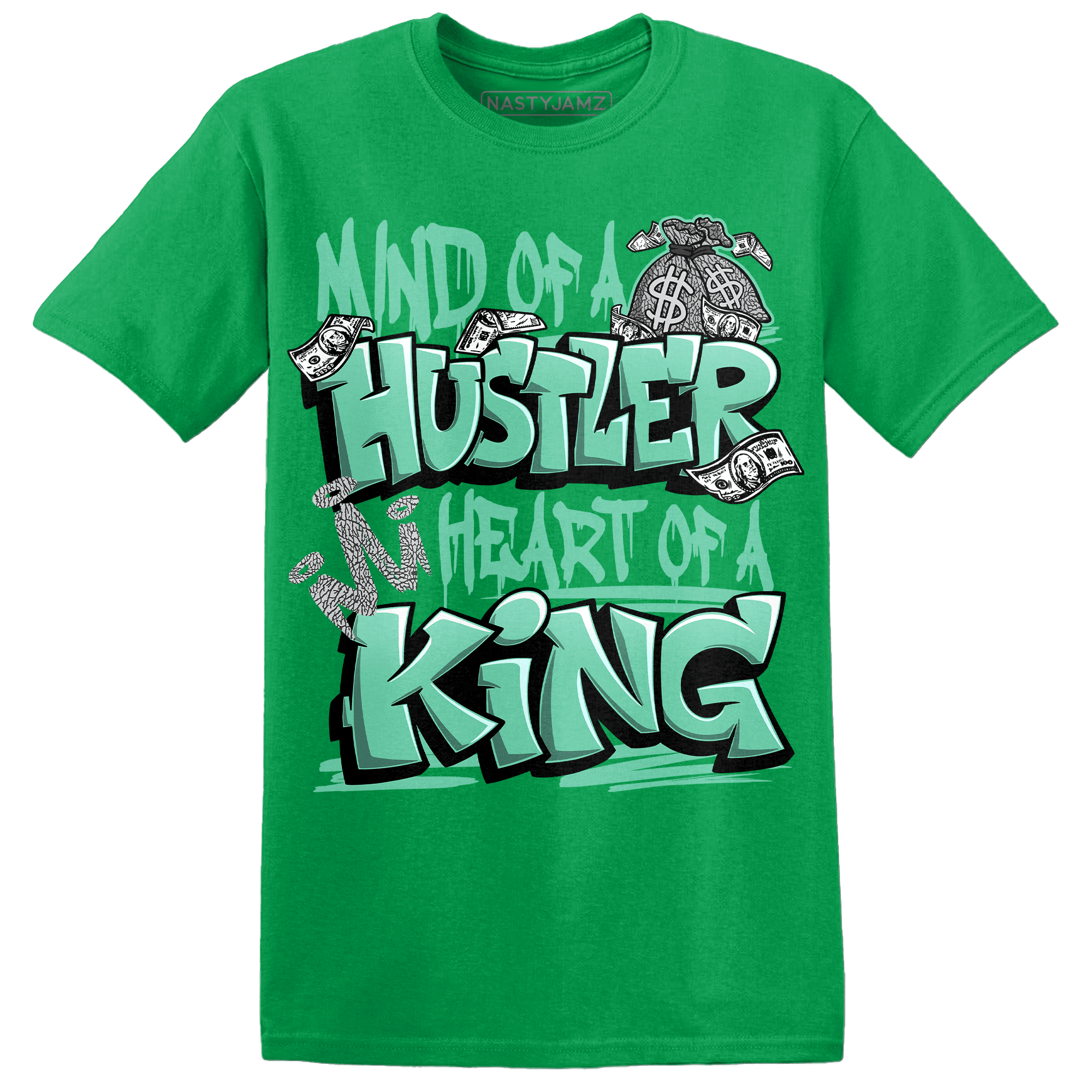 Green Glow 3s T Shirt Match Hustler Heart King - NastyJamz