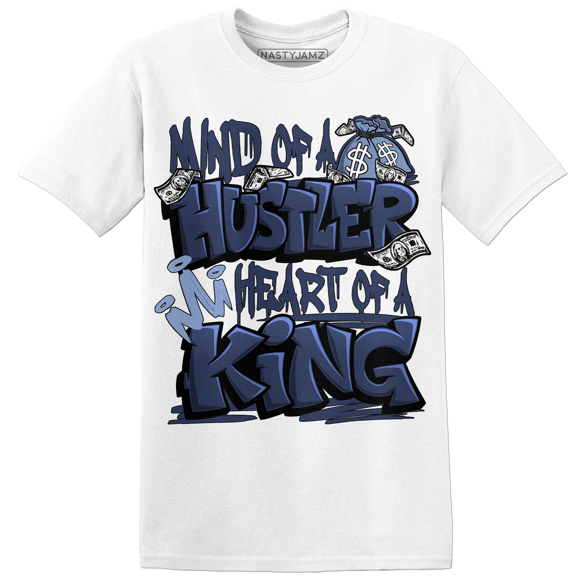 Midnight Navy 5s T Shirt Match Hustler Heart King - NastyJamz
