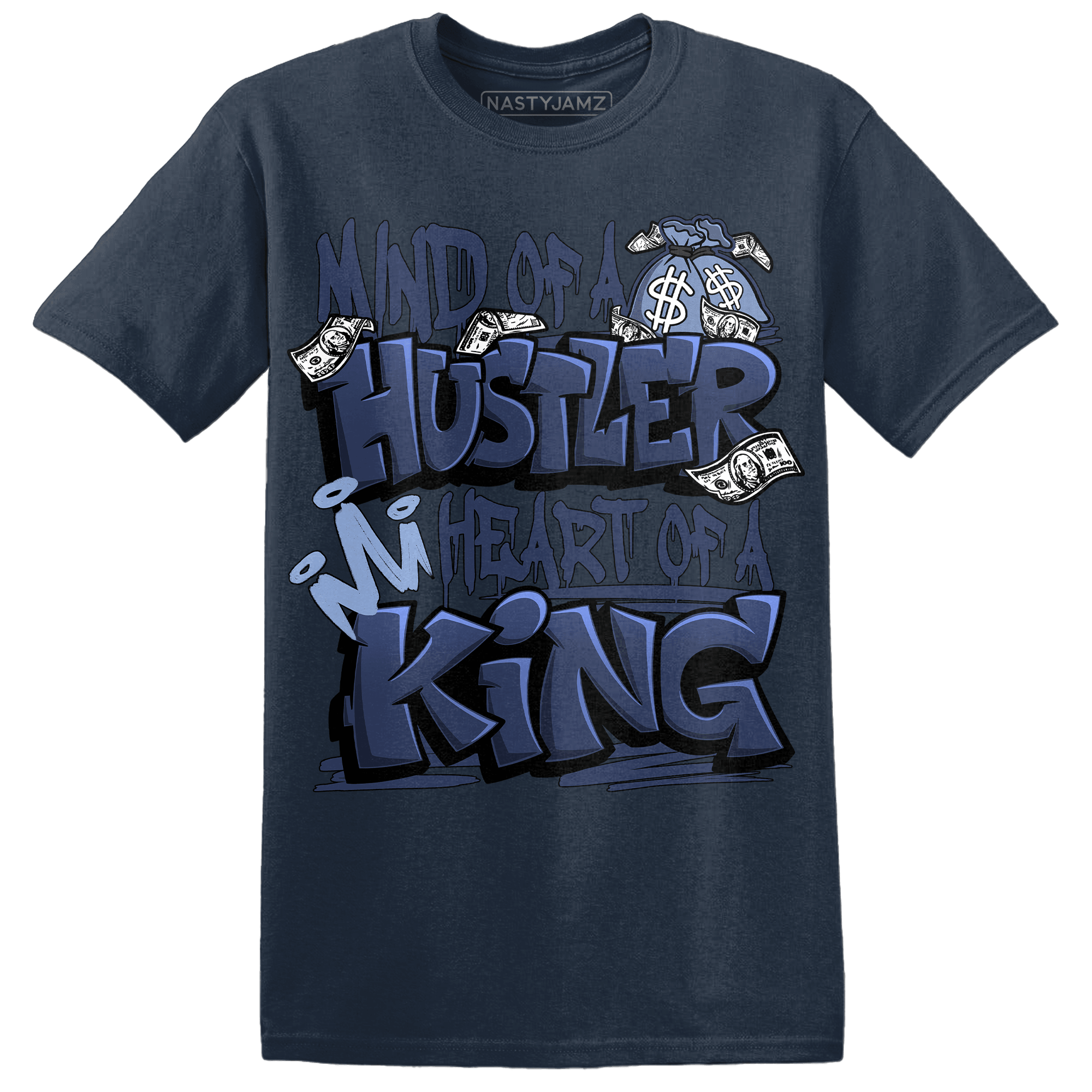 Midnight Navy 5s T Shirt Match Hustler Heart King - NastyJamz