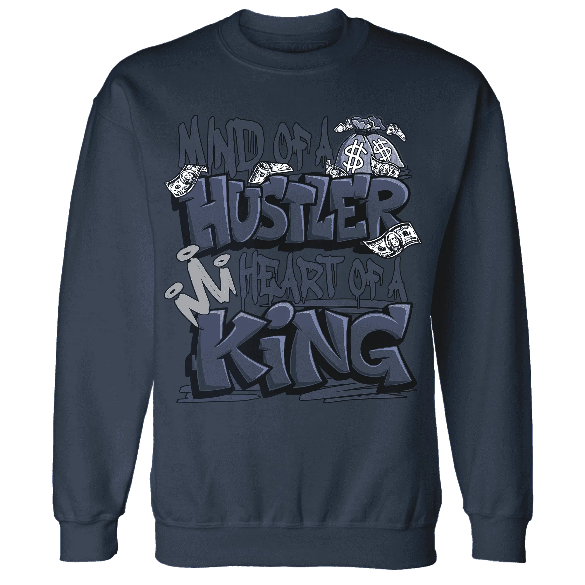 VaporMax-Plus-Midnight-Navy-White-Metallic-Silver-NastyJamz-Sweatshirt-Match-Hustler-Heart-King