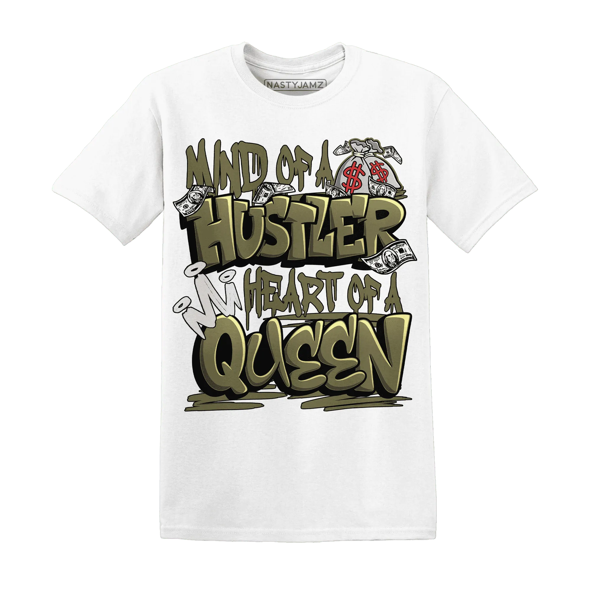 NastyJamz-Medium-Olive-1s-T-Shirt-Match-Hustler-Heart-Queen