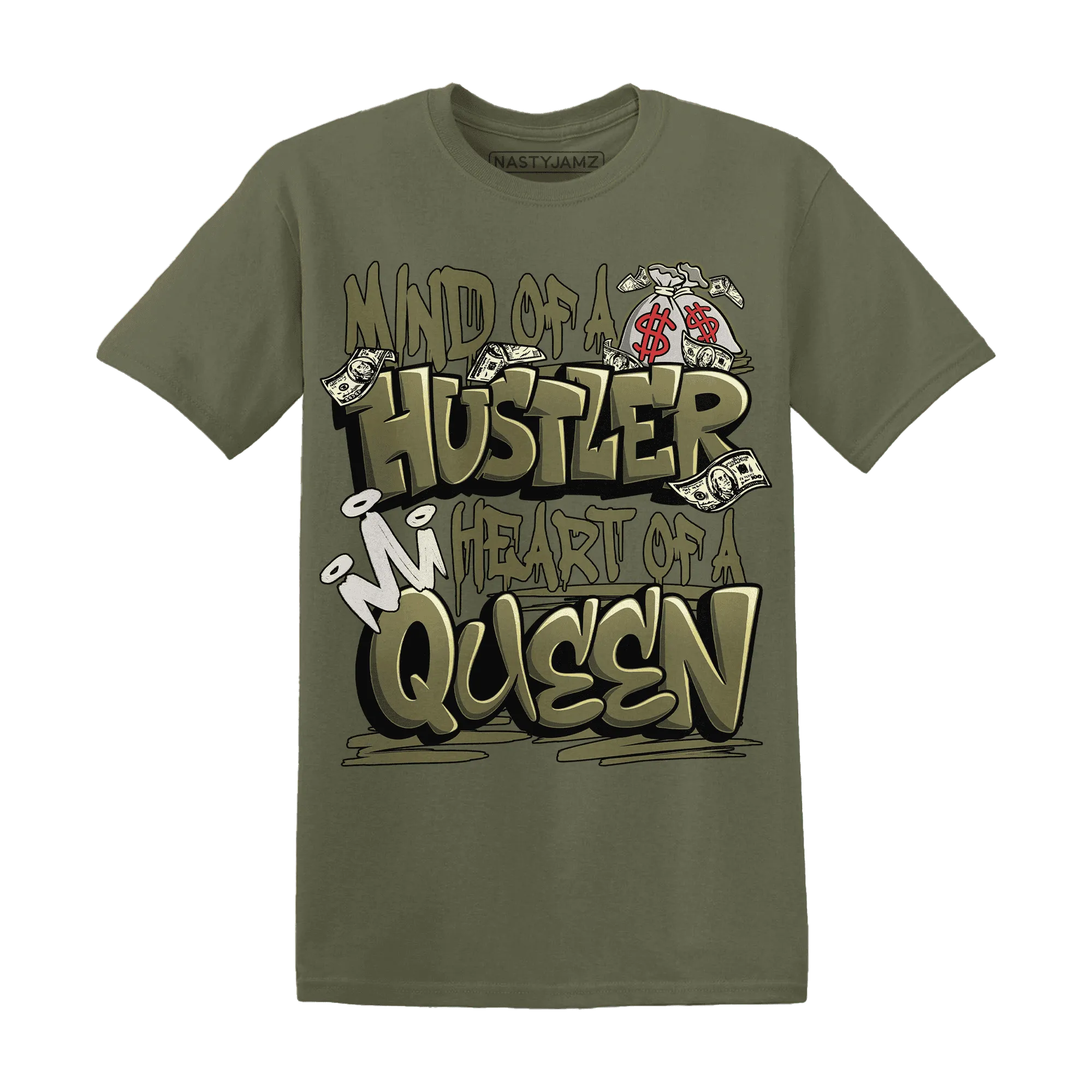 NastyJamz-Medium-Olive-1s-T-Shirt-Match-Hustler-Heart-Queen