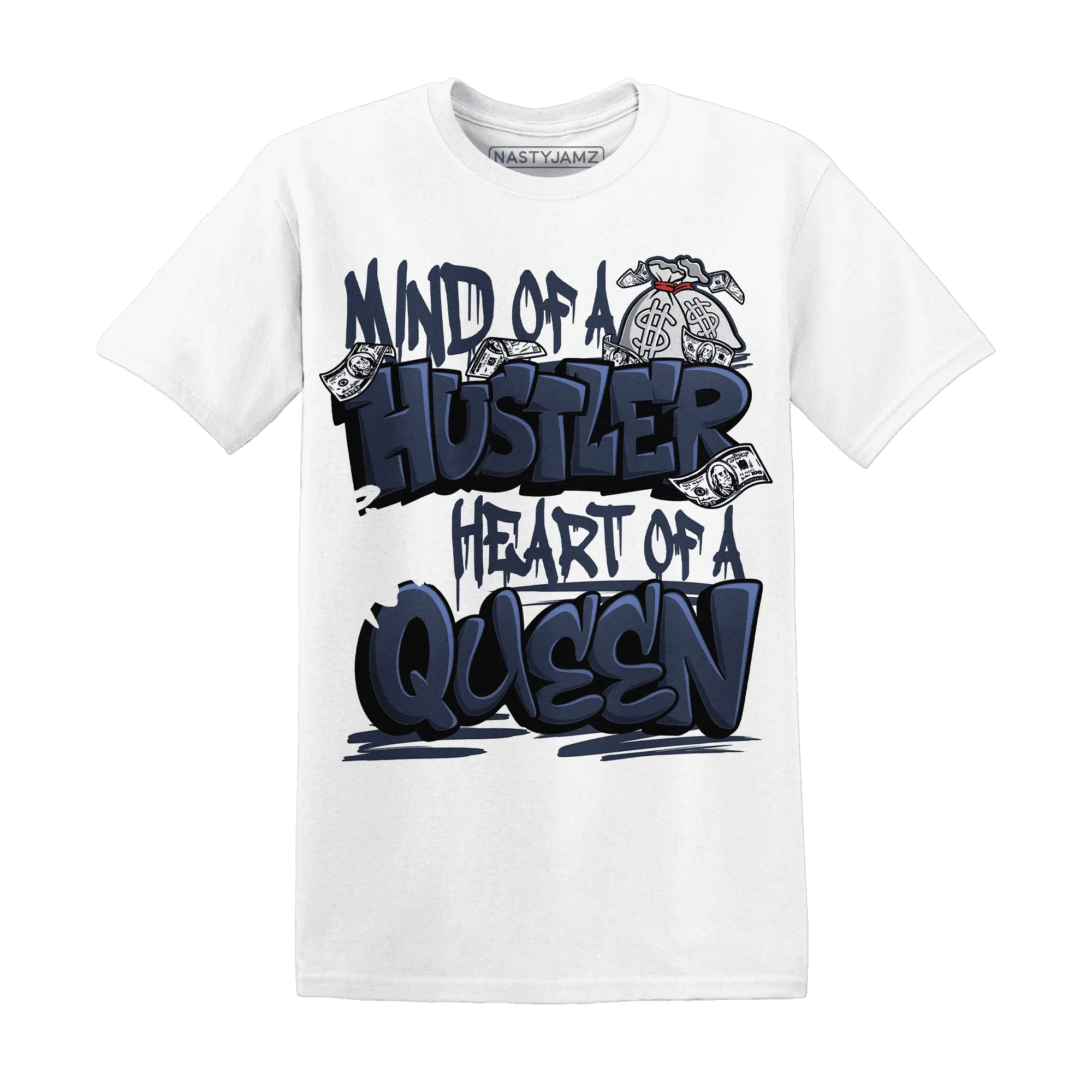 White-Navy-6s-T-Shirt-Match-Hustler-Heart-Queen