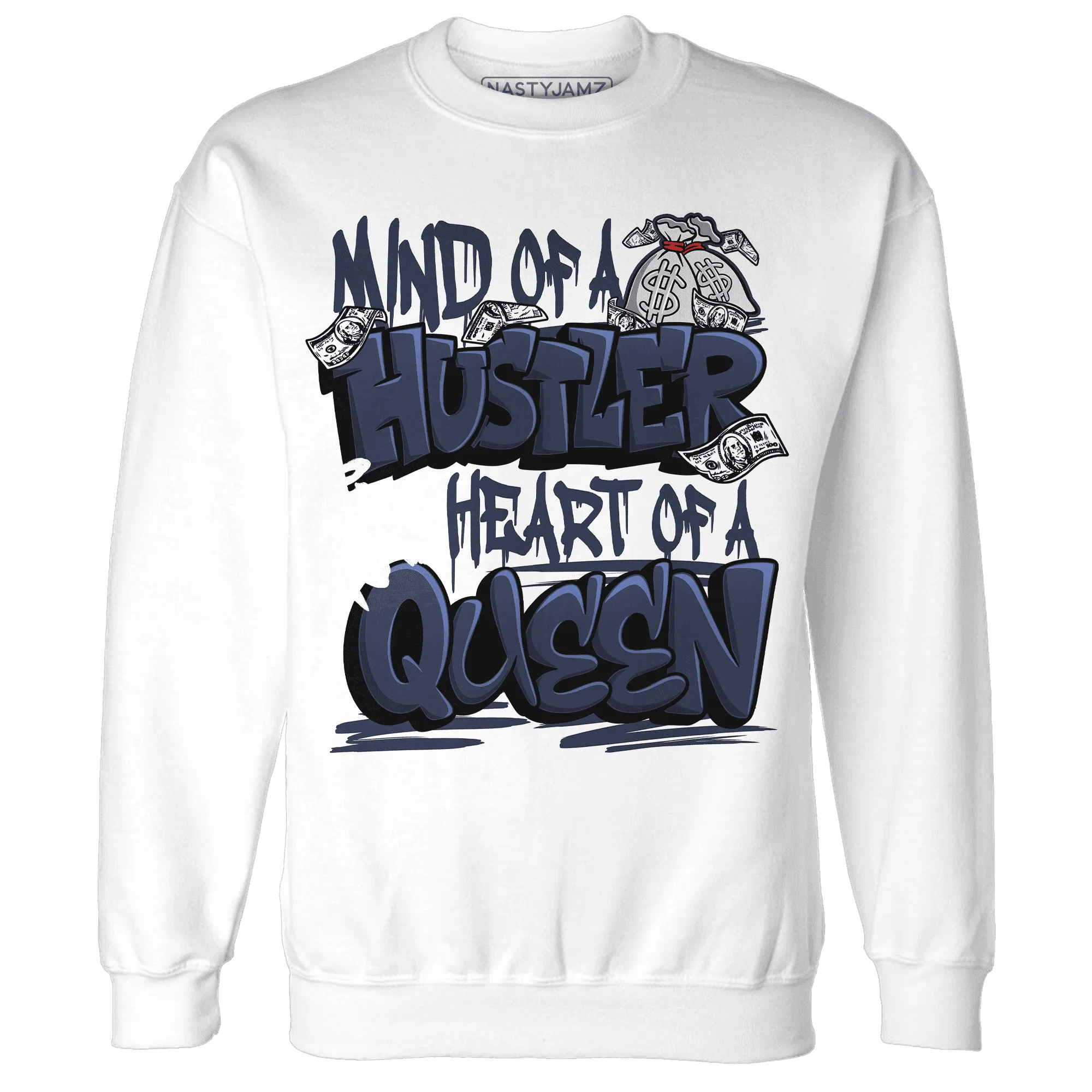 White-Navy-6s-Sweatshirt-Match-Hustler-Heart-Queen