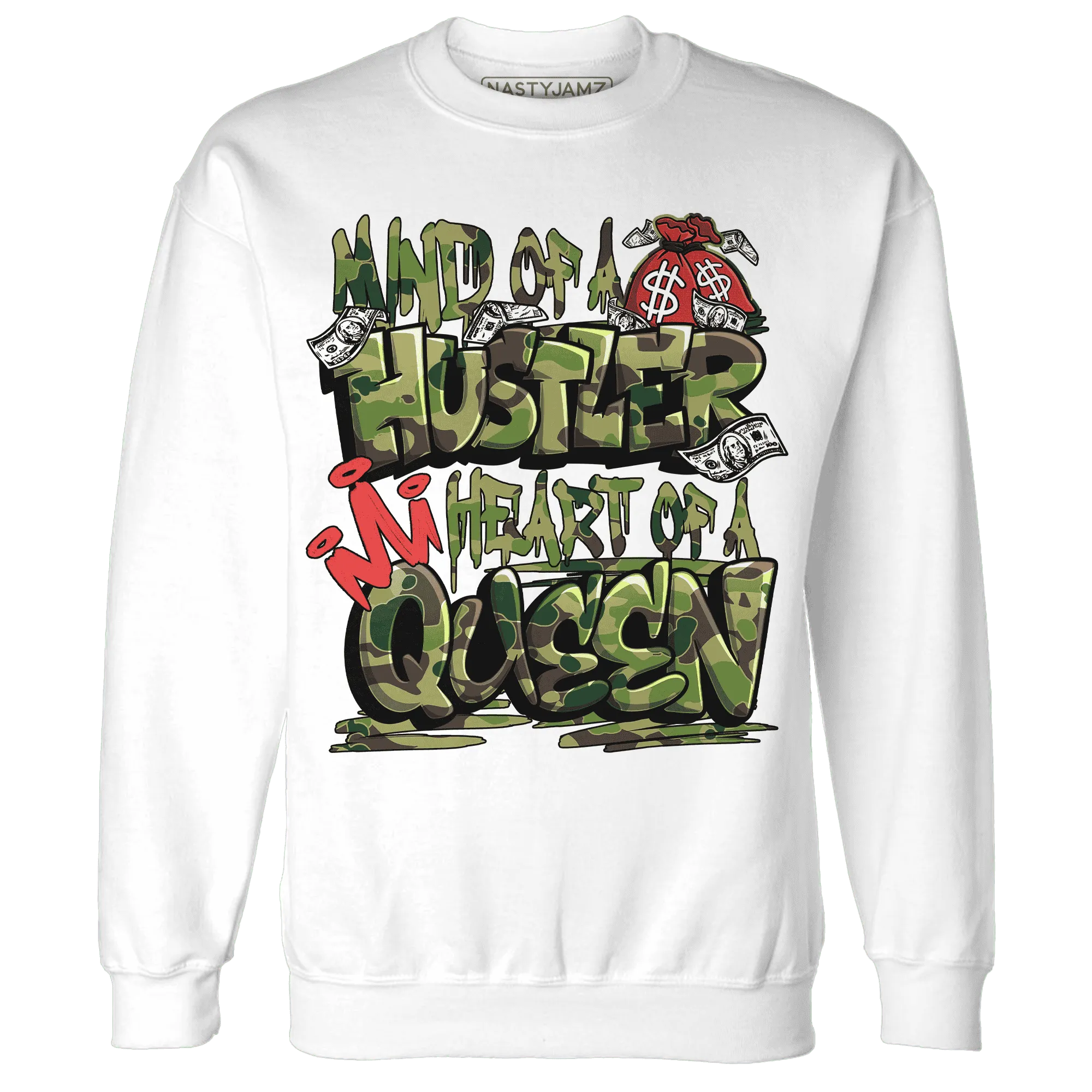 AM-90-Dark-Sage-Solar-Red-NastyJamz-Sweatshirt-Match-Hustler-Heart-Queen