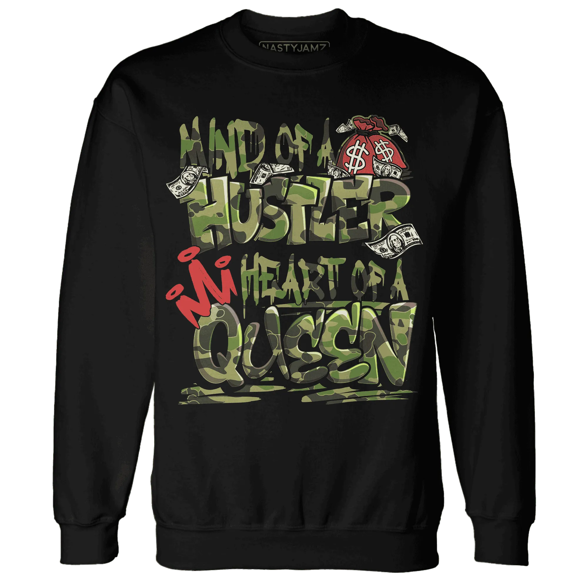 AM-90-Dark-Sage-Solar-Red-NastyJamz-Sweatshirt-Match-Hustler-Heart-Queen