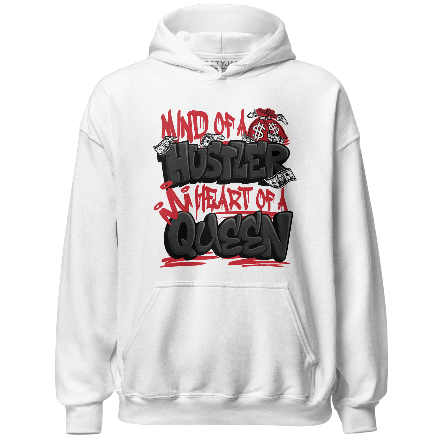 Jumman Jack Universityy Red Hoodie Match Hustler Heart Queen - NastyJamz