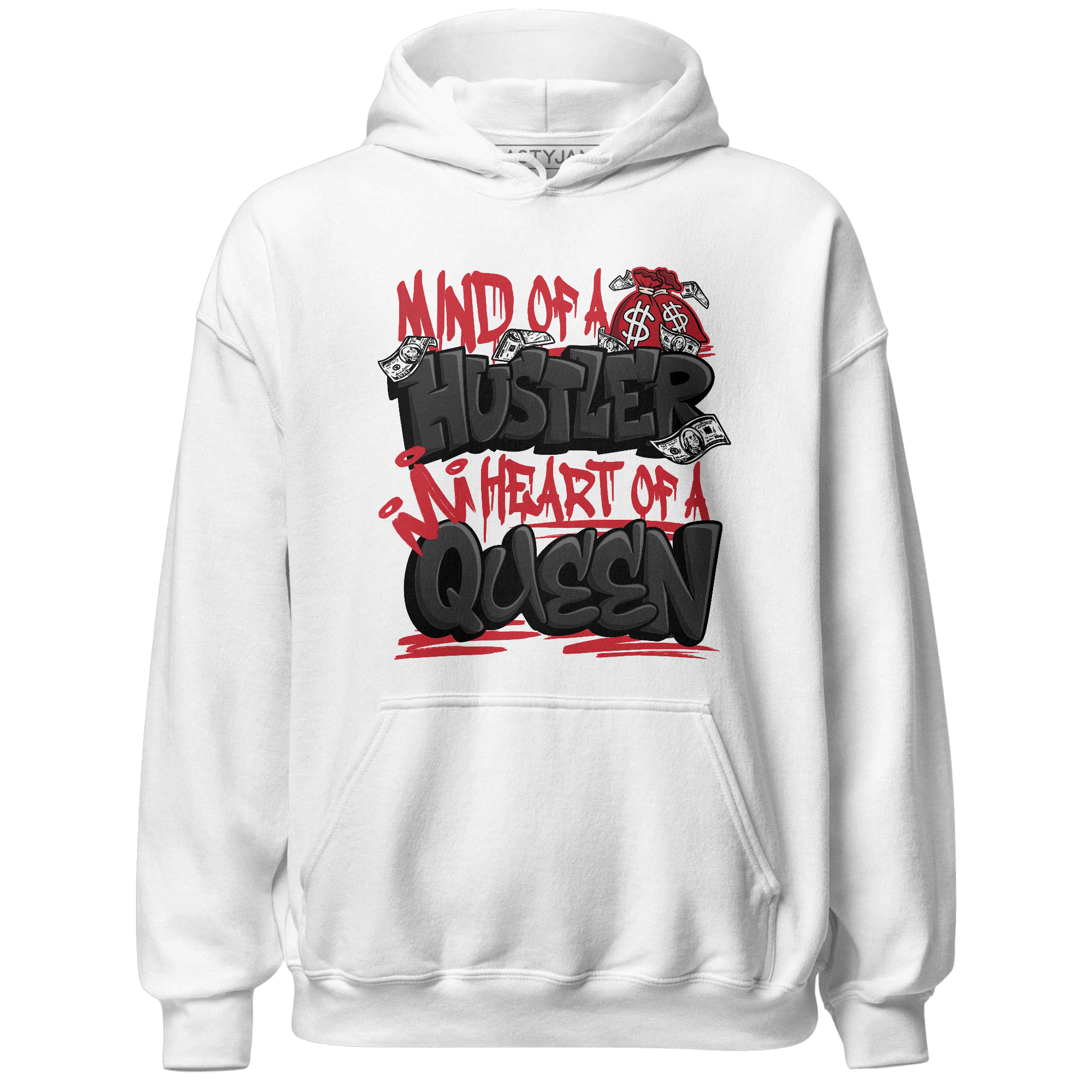 Jumman Jack Universityy Red Hoodie Match Hustler Heart Queen - NastyJamz