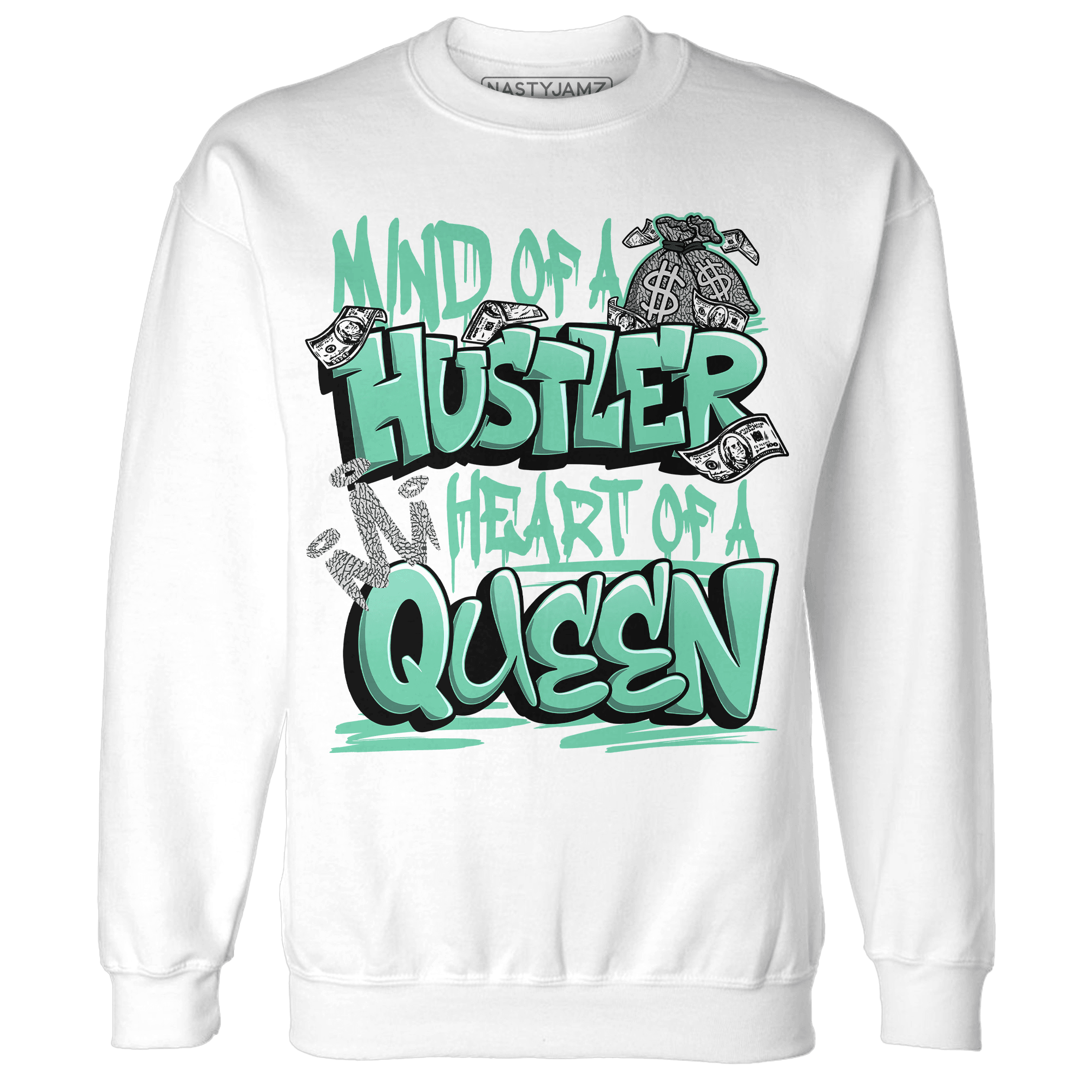 Green Glow 3s Sweatshirt Match Hustler Heart Queen - NastyJamz