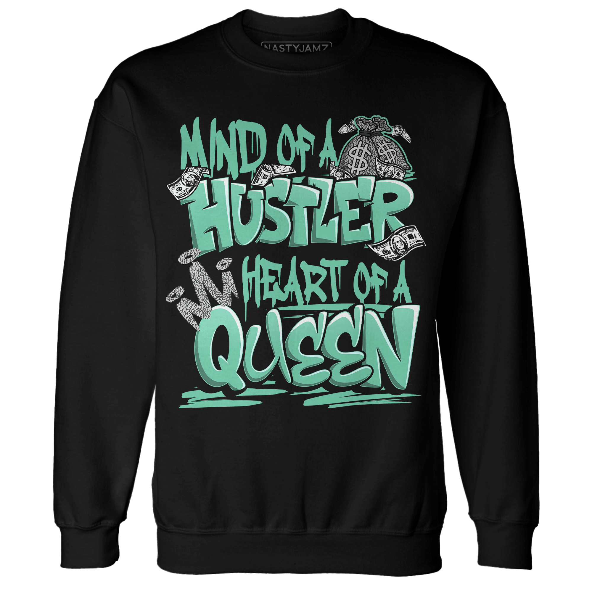 Green Glow 3s Sweatshirt Match Hustler Heart Queen - NastyJamz