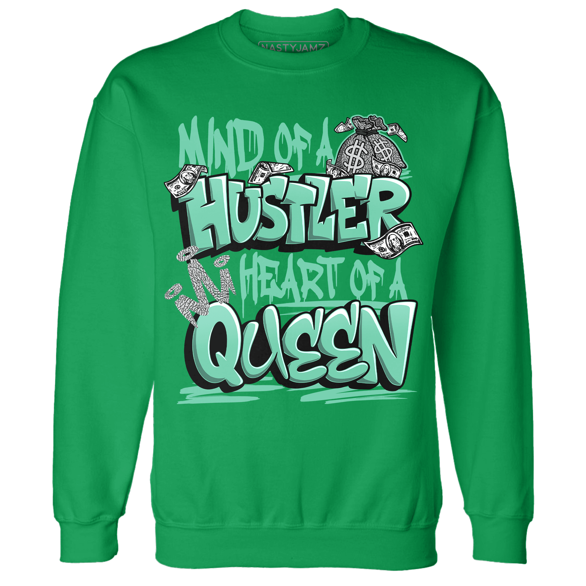Green Glow 3s Sweatshirt Match Hustler Heart Queen - NastyJamz