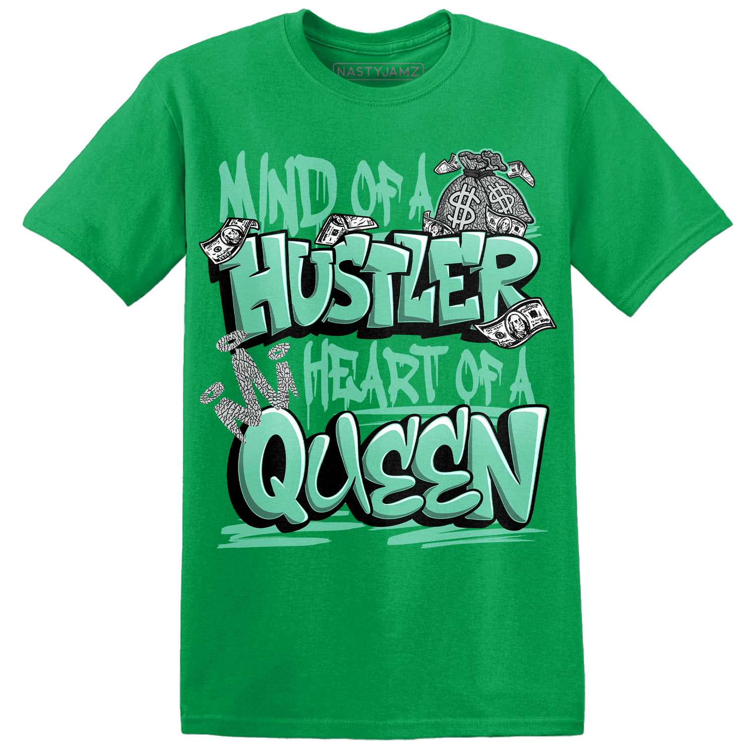 Green Glow 3s T Shirt Match Hustler Heart Queen - NastyJamz