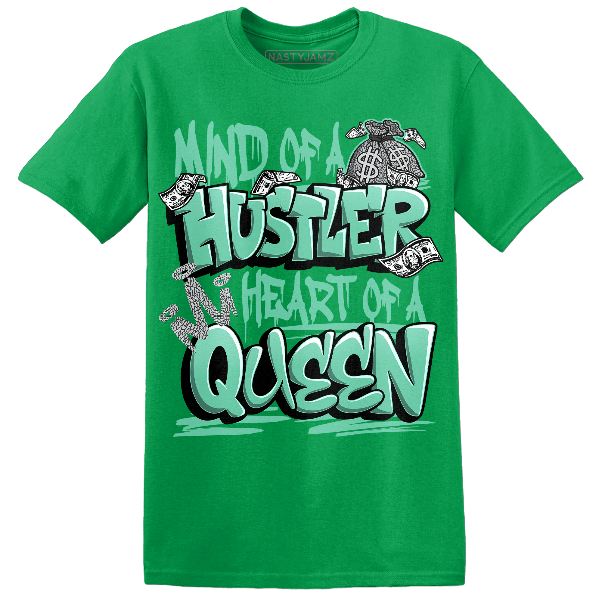 Green Glow 3s T Shirt Match Hustler Heart Queen - NastyJamz
