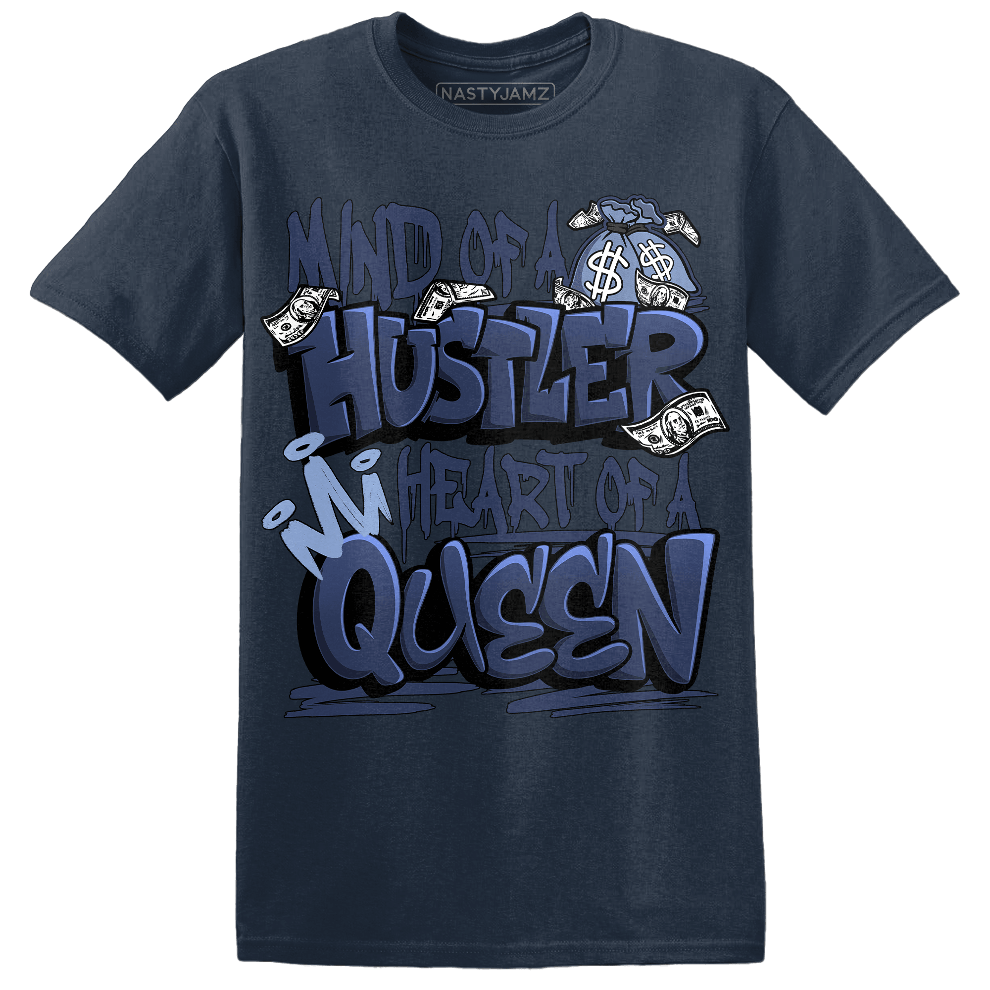 Midnight Navy 5s T Shirt Match Hustler Heart Queen - NastyJamz