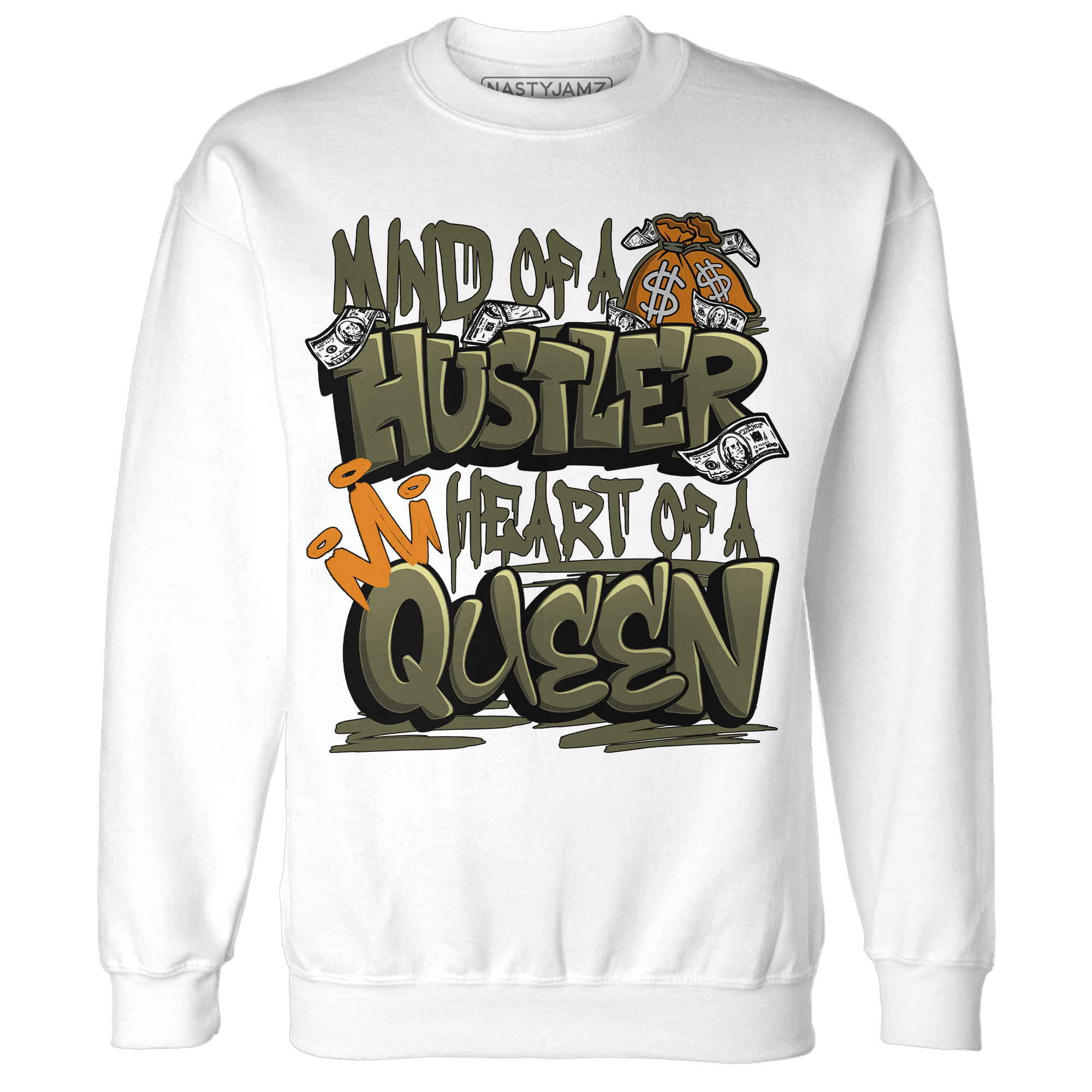 Olive 5s Sweatshirt Match Hustler Heart Queen - NastyJamz