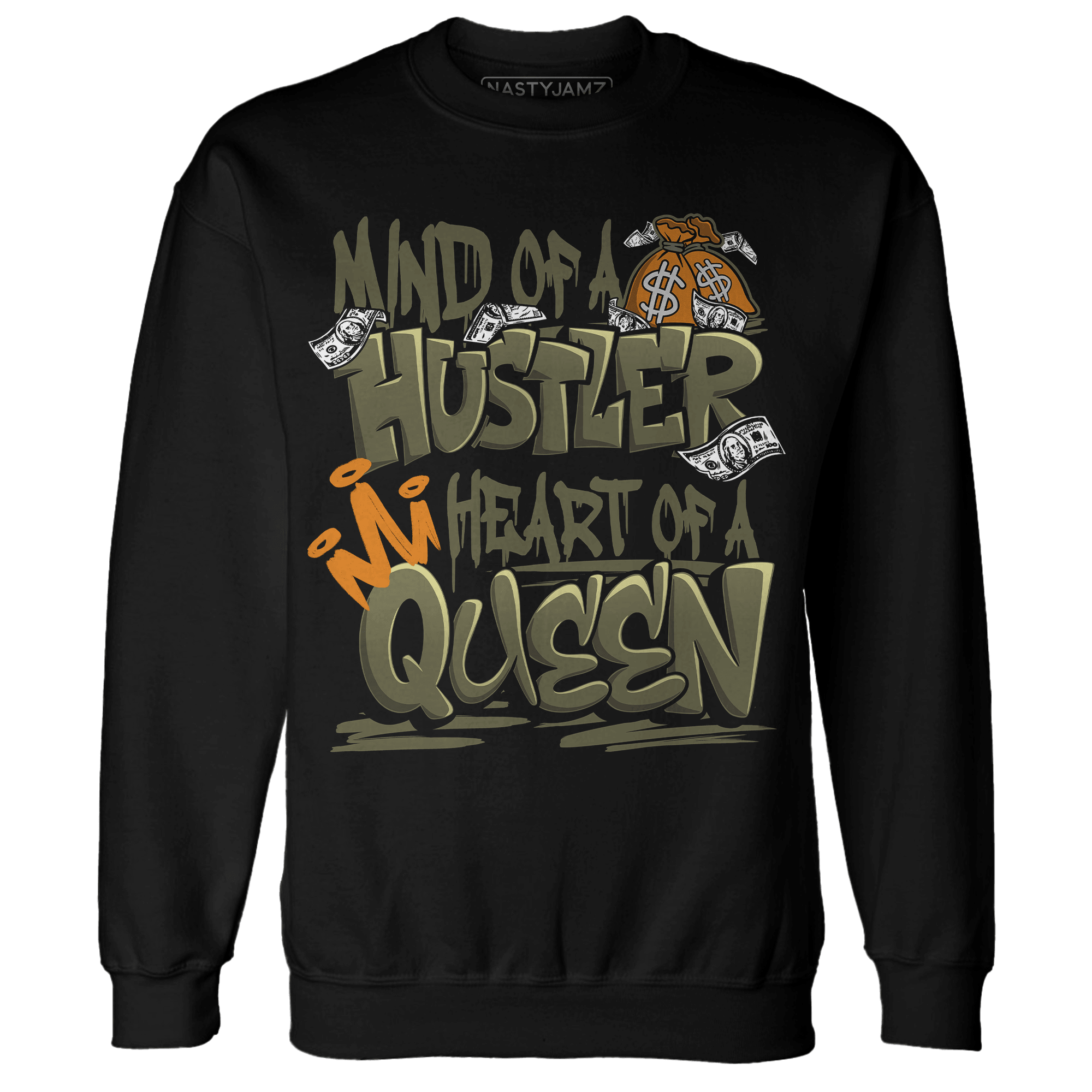 Olive 5s Sweatshirt Match Hustler Heart Queen - NastyJamz