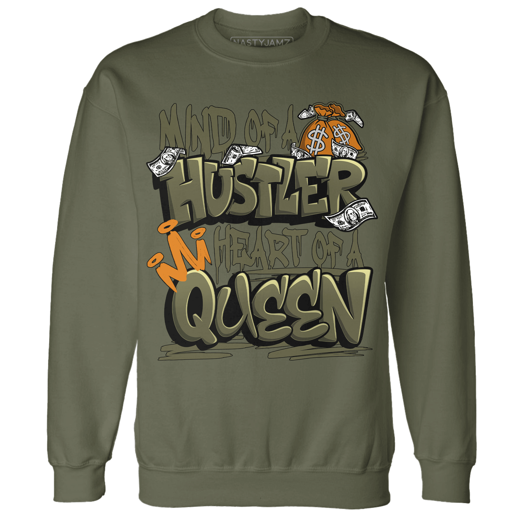 Olive 5s Sweatshirt Match Hustler Heart Queen - NastyJamz
