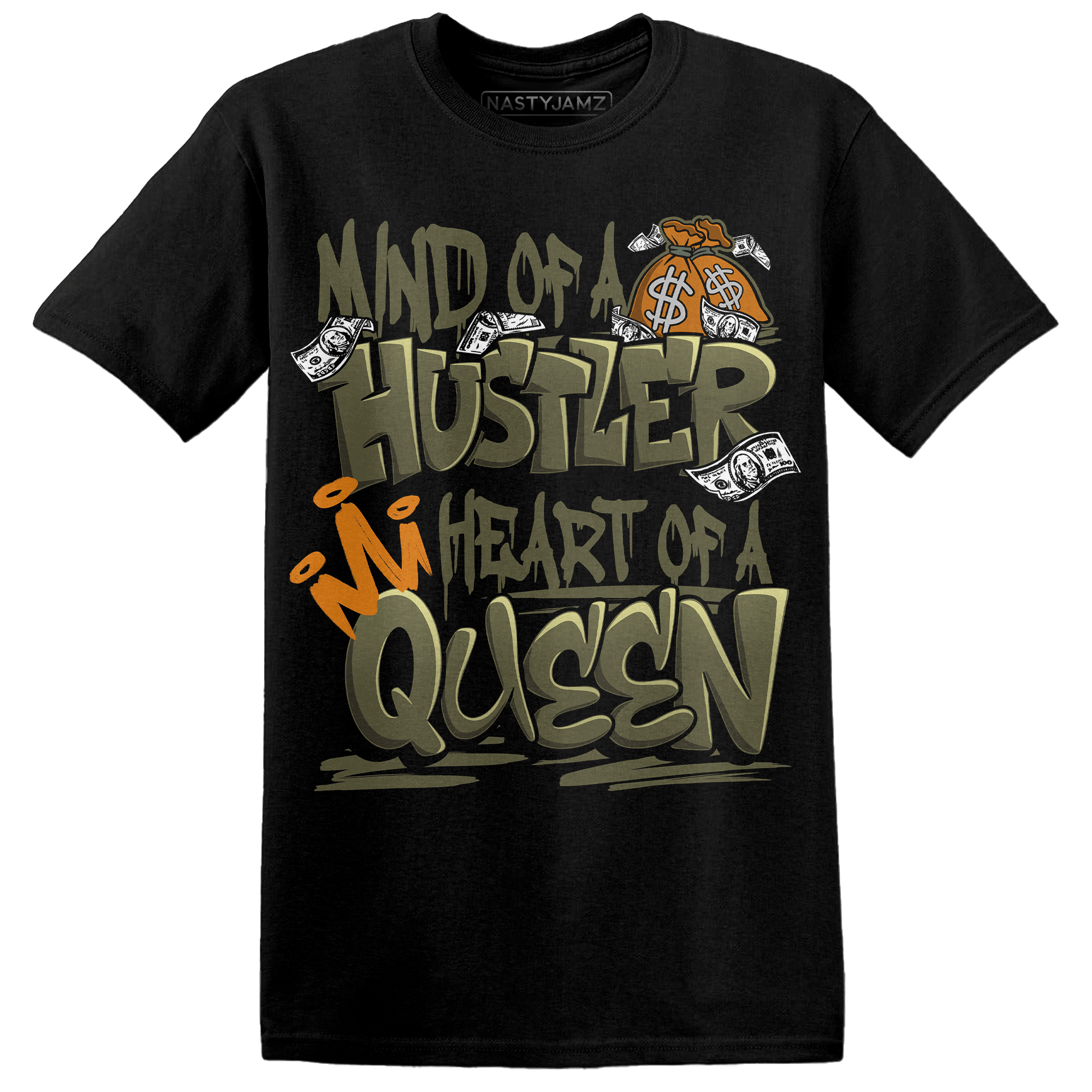 Olive 5s T Shirt Match Hustler Heart Queen - NastyJamz