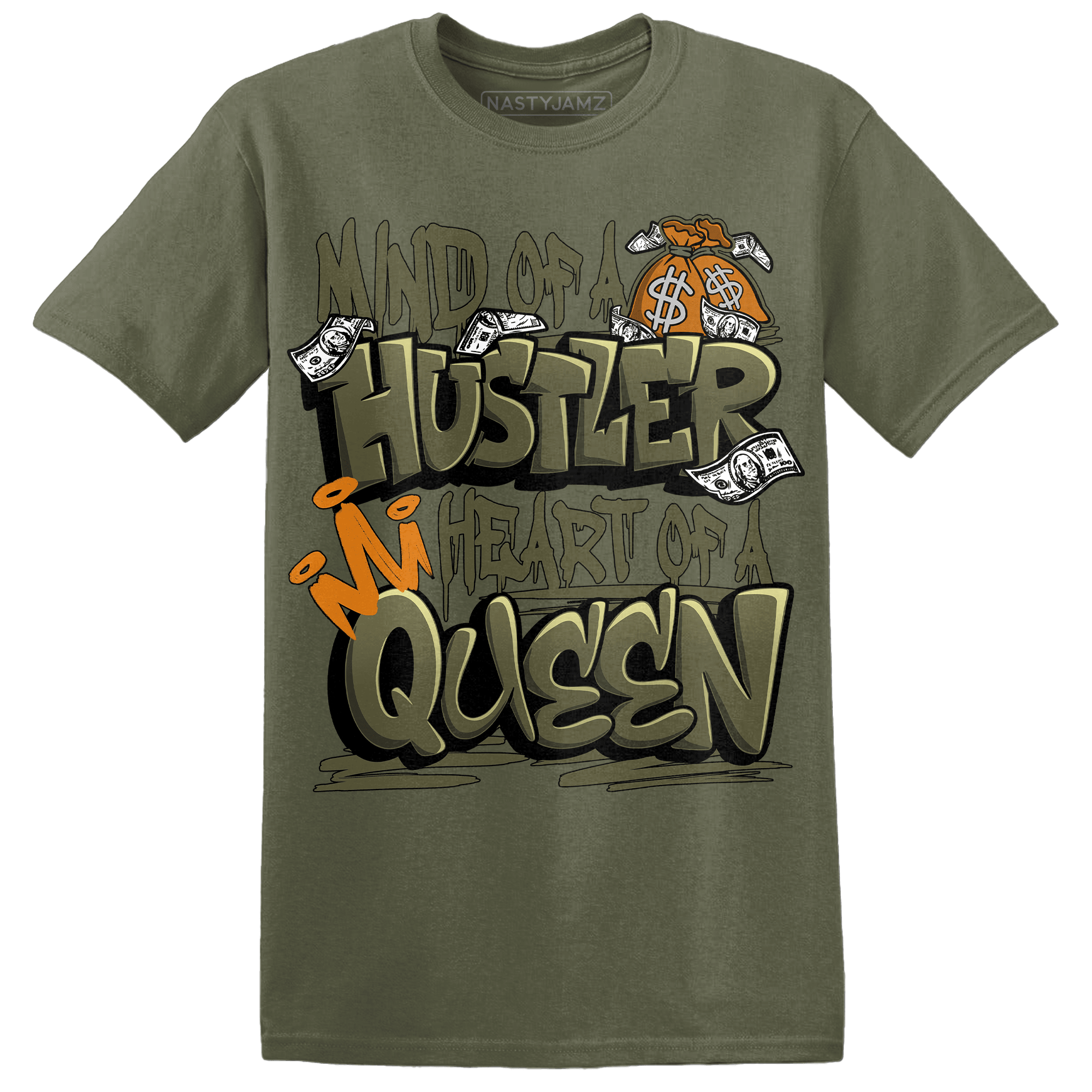 Olive 5s T Shirt Match Hustler Heart Queen - NastyJamz