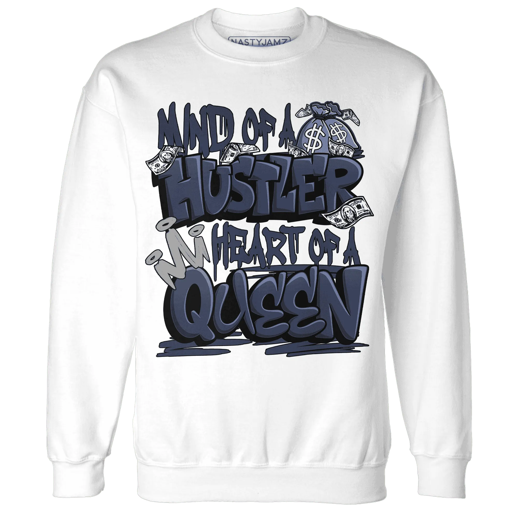 VaporMax-Plus-Midnight-Navy-White-Metallic-Silver-NastyJamz-Sweatshirt-Match-Hustler-Heart-Queen