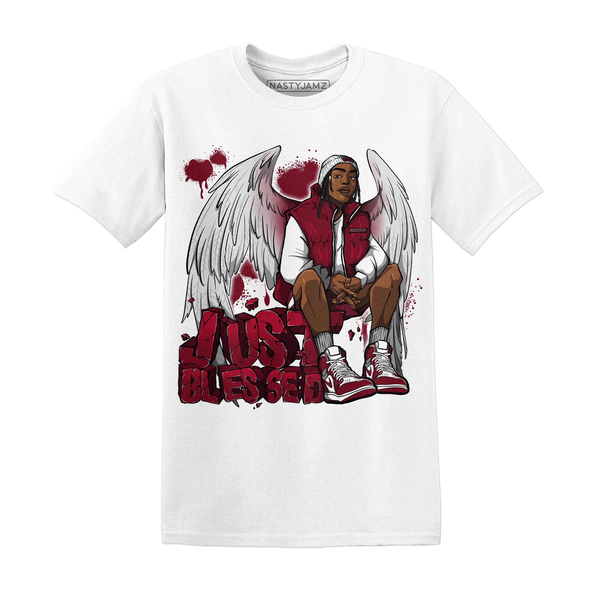 High White Team Red 1s T Shirt Match Just Blessed - NastyJamz