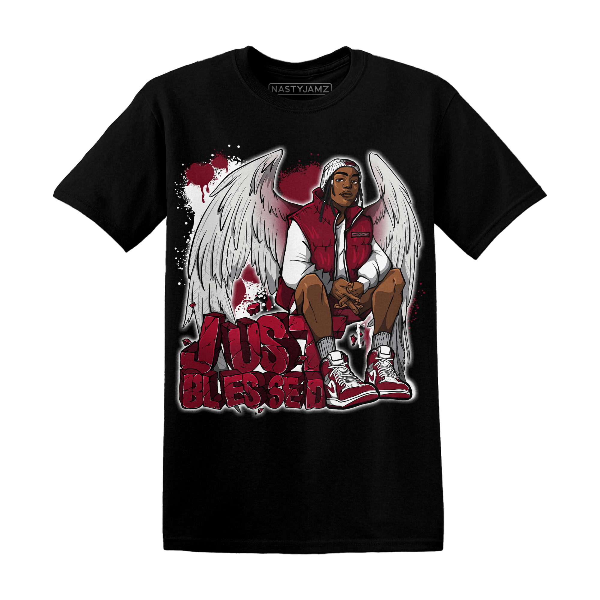 High White Team Red 1s T Shirt Match Just Blessed - NastyJamz