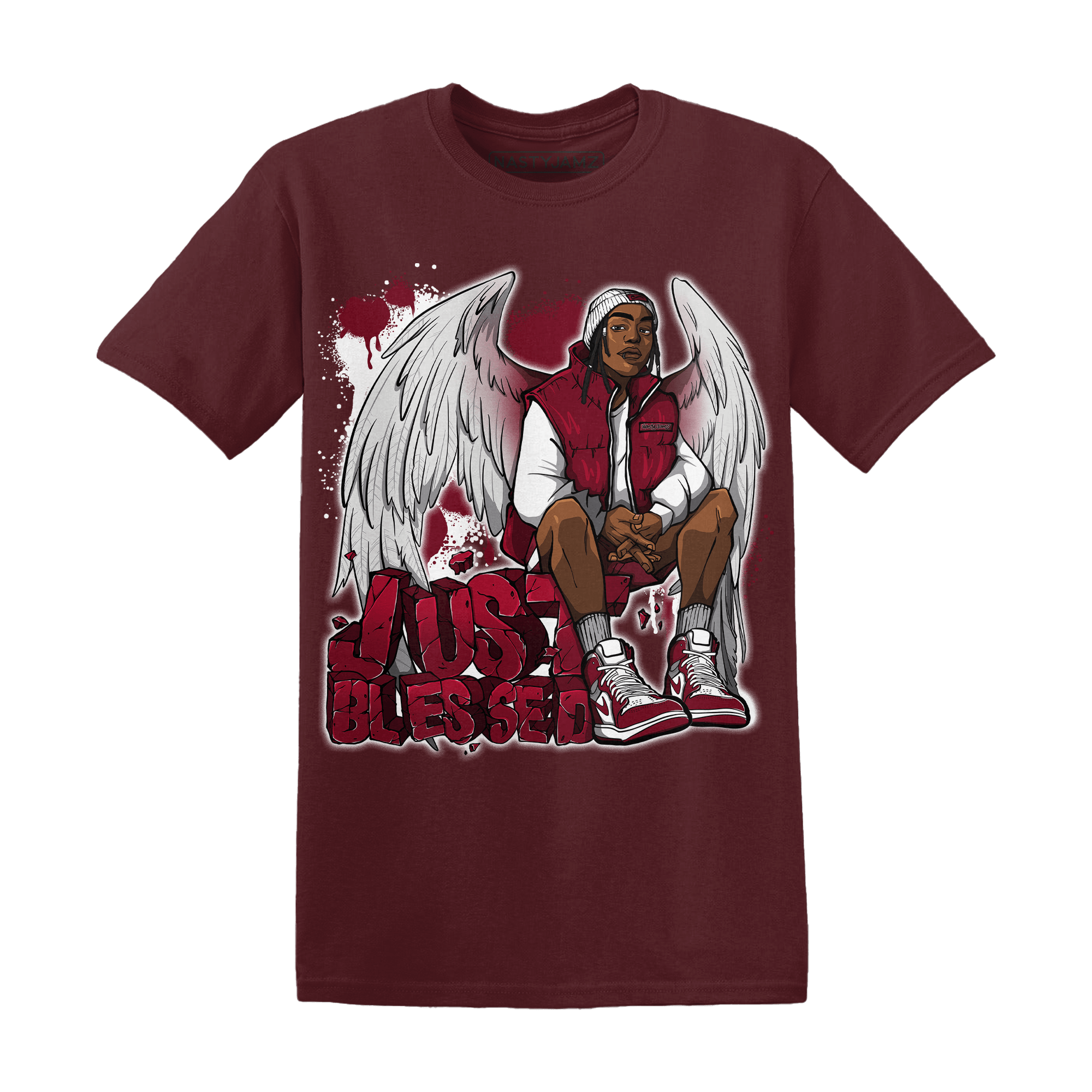 High White Team Red 1s T Shirt Match Just Blessed - NastyJamz