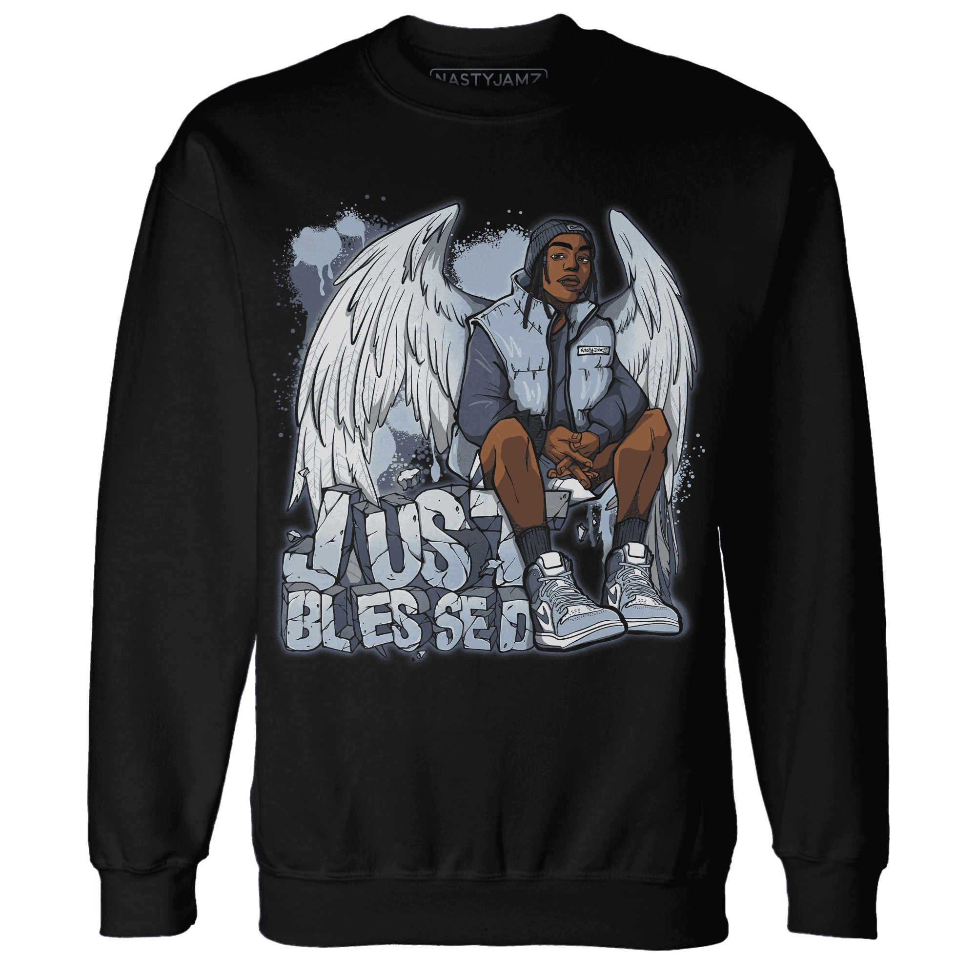 Mid Diffused Blue Grey 1s Sweatshirt Match Just Blessed - NastyJamz