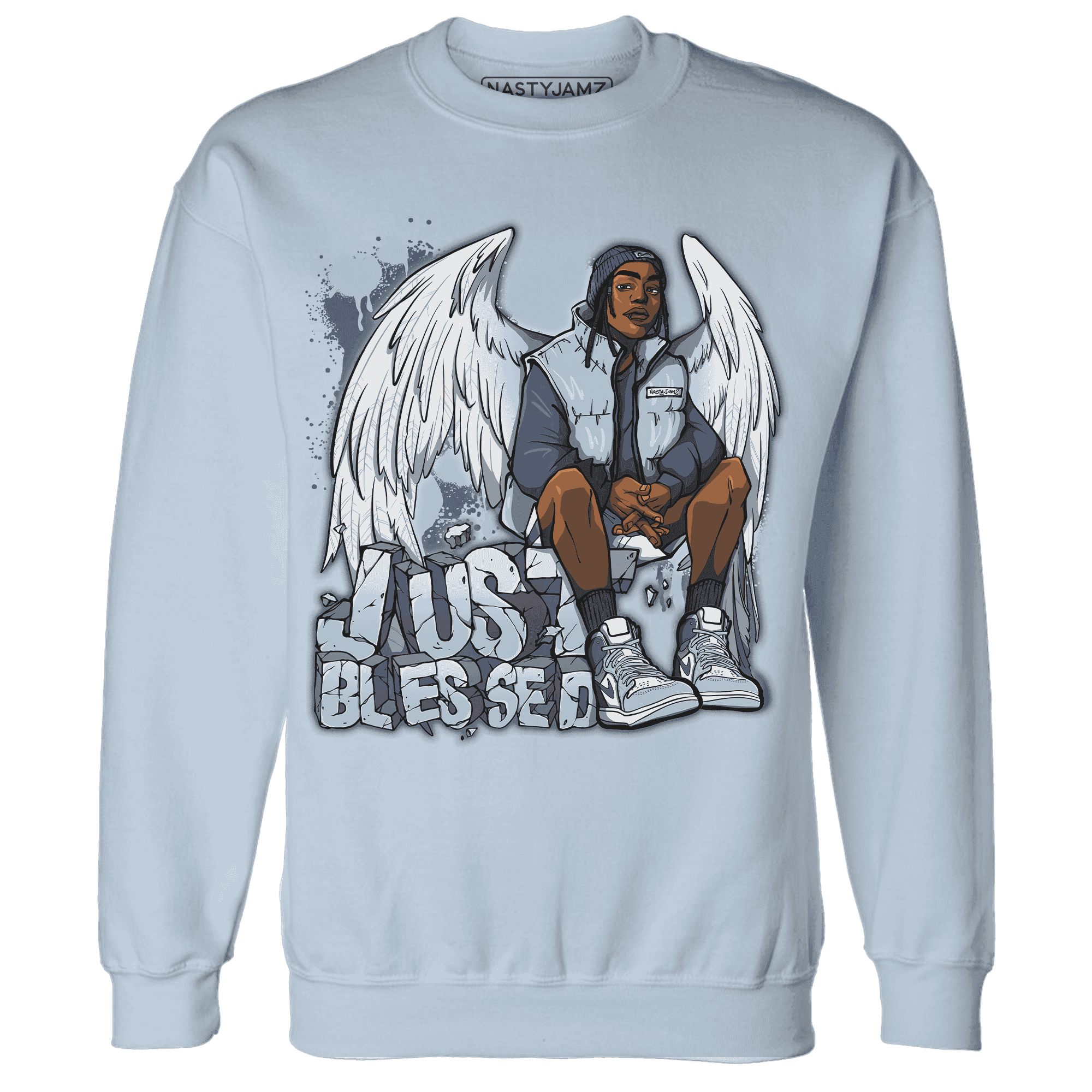 Mid Diffused Blue Grey 1s Sweatshirt Match Just Blessed - NastyJamz