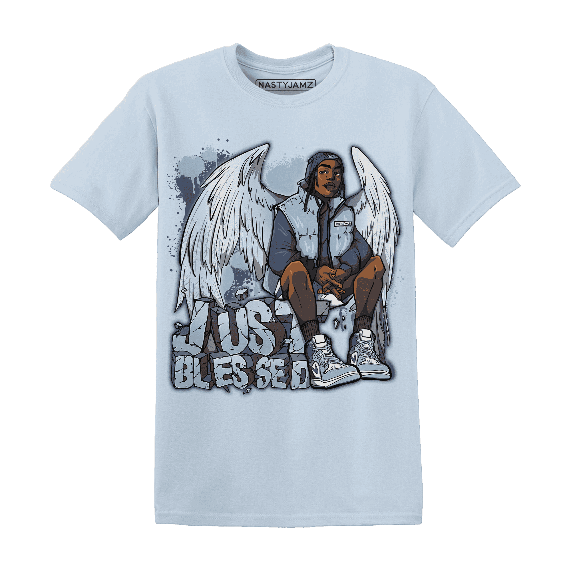 Mid Diffused Blue Grey 1s T Shirt Match Just Blessed - NastyJamz