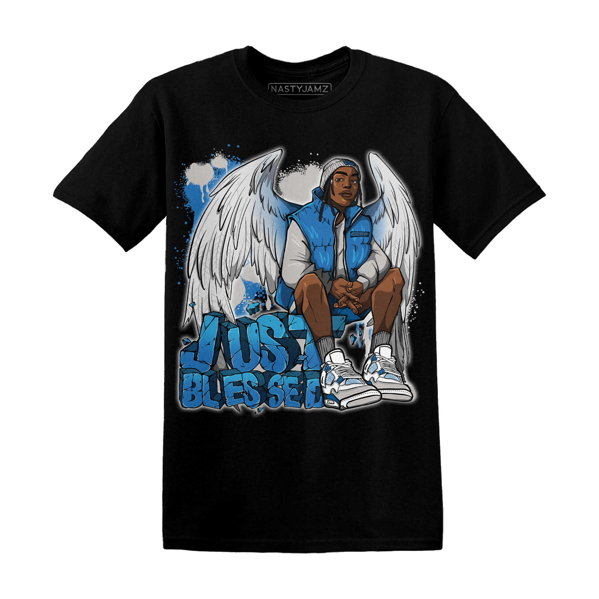 Industrial Blue 4s T Shirt Match Just Blessed - NastyJamz