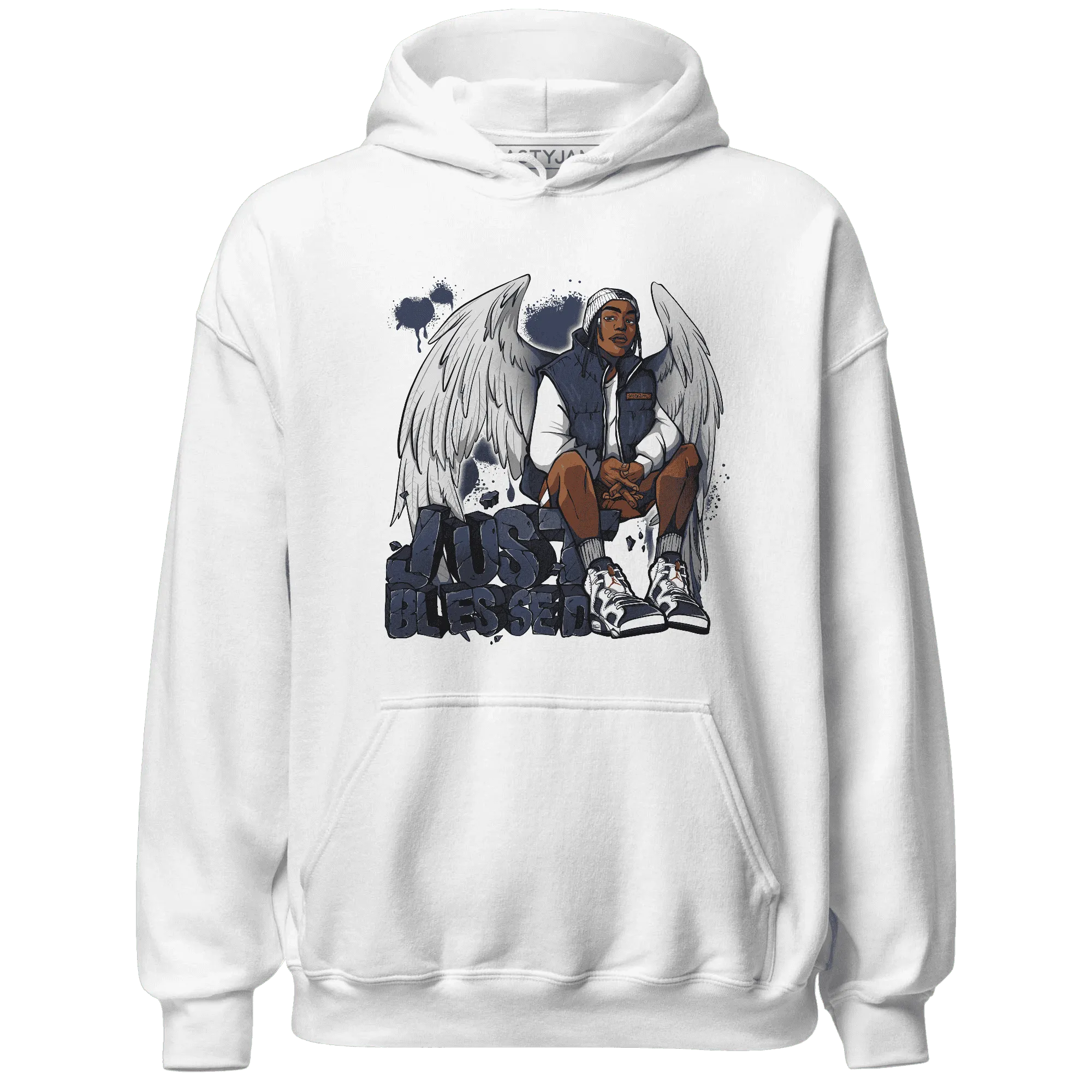 White-Navy-6s-Hoodie-Match-Just-Blessed