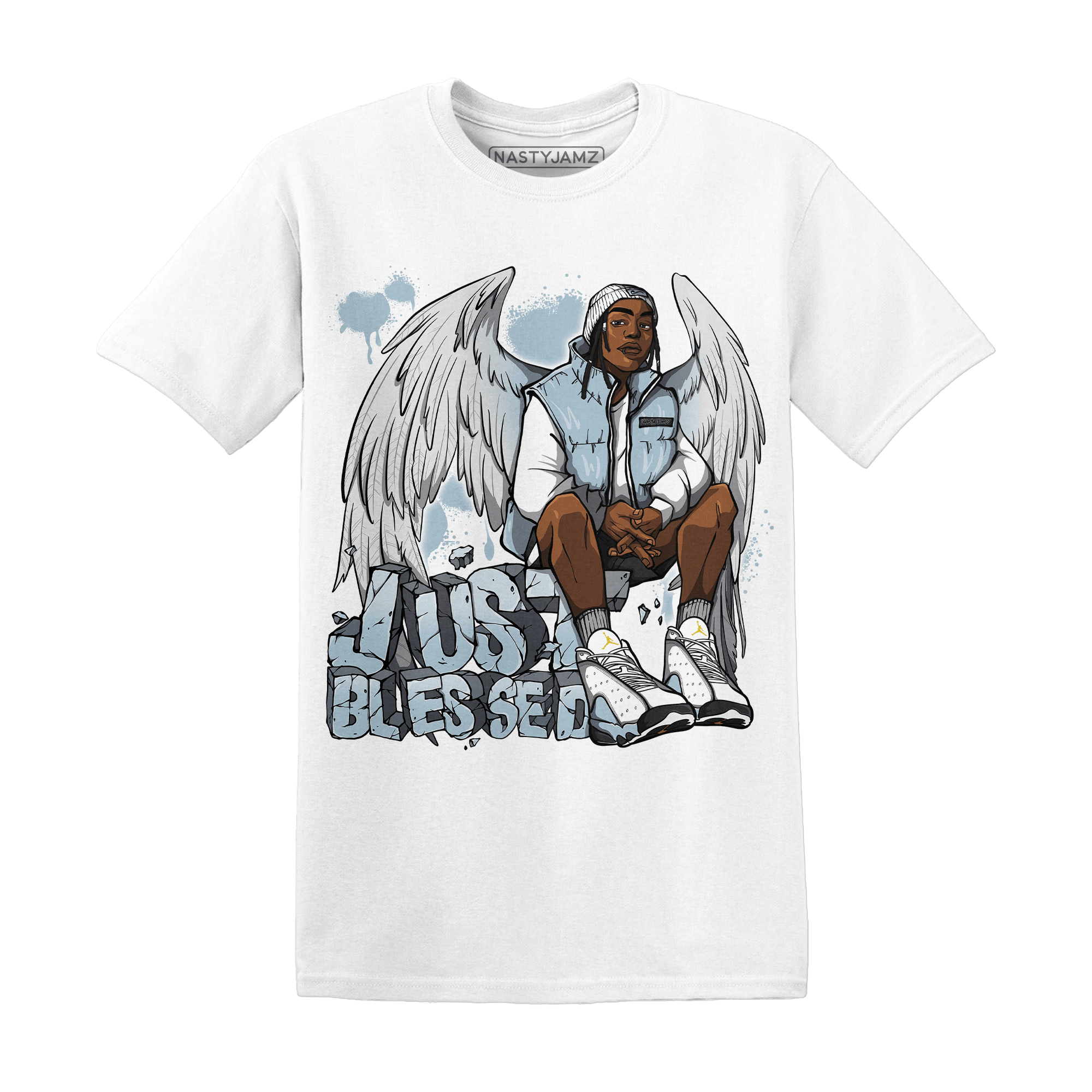 Blue Grey 13s T Shirt Match Just Blessed - NastyJamz