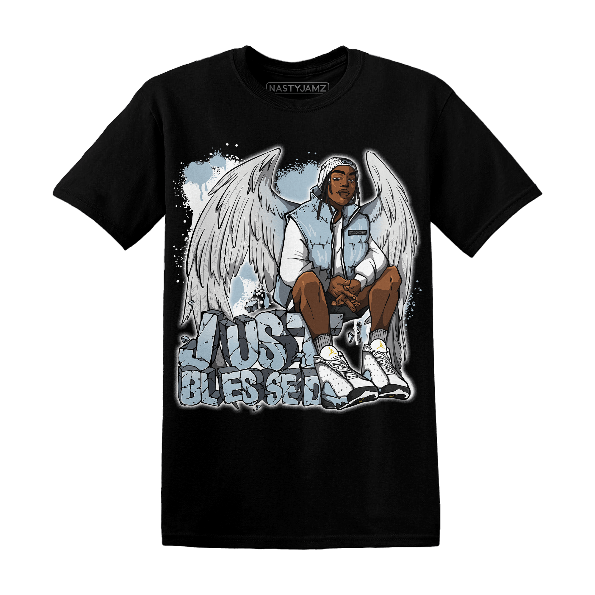 Blue Grey 13s T Shirt Match Just Blessed - NastyJamz