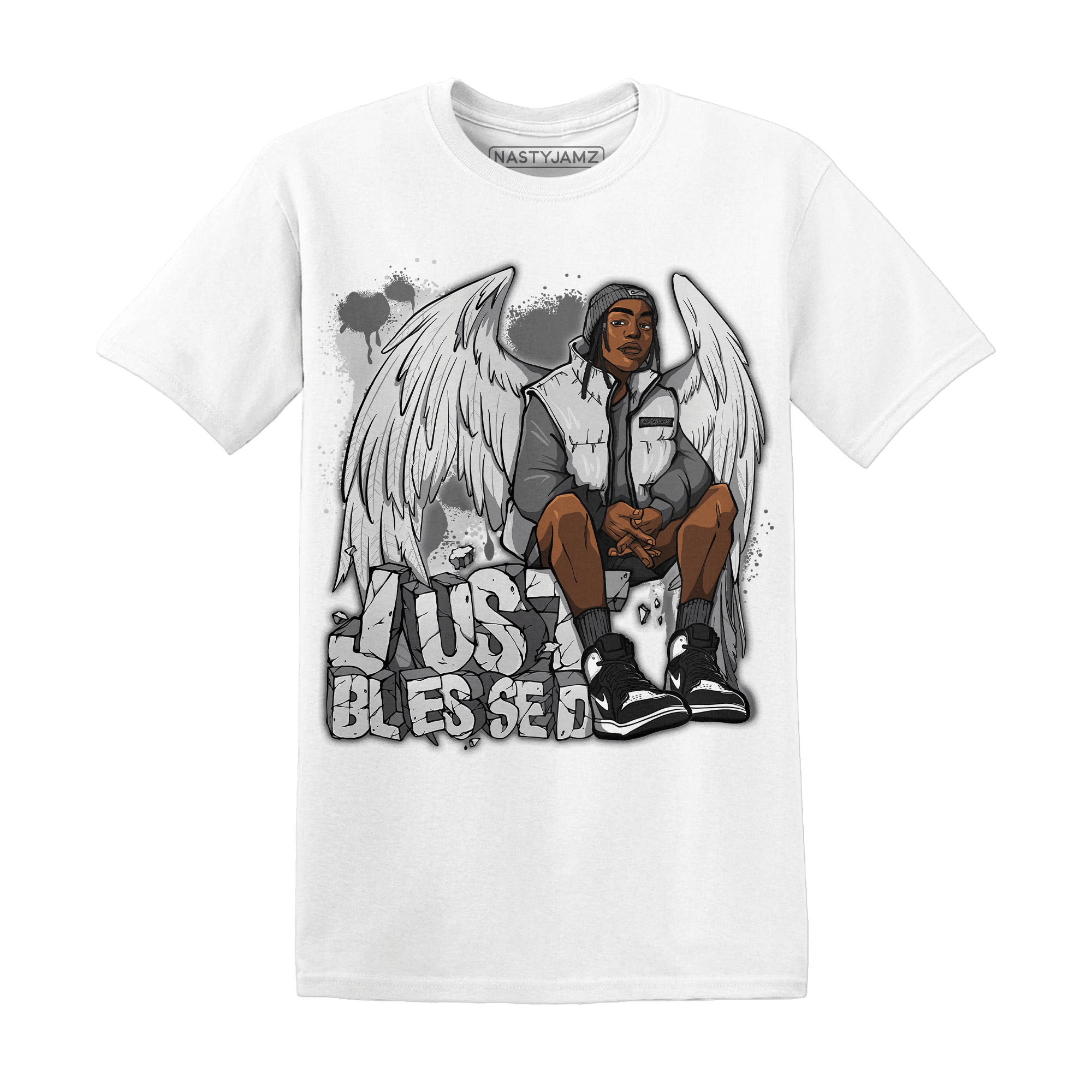 Retro High OG Black White 1s T Shirt Match Just Blessed - NastyJamz