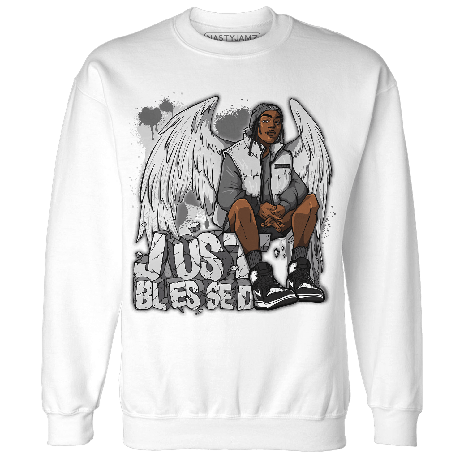 Retro High OG Black White 1s Sweatshirt Match Just Blessed - NastyJamz