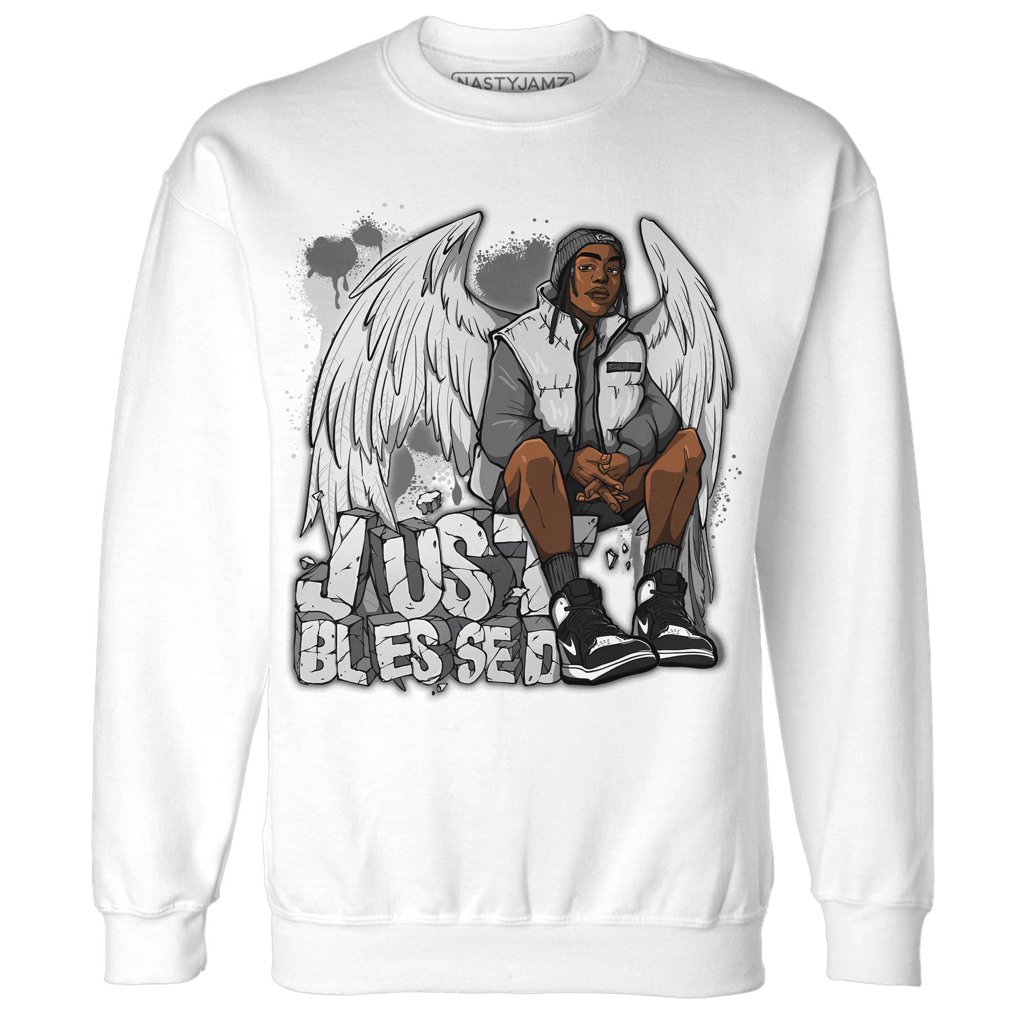 Retro High OG Black White 1s Sweatshirt Match Just Blessed - NastyJamz