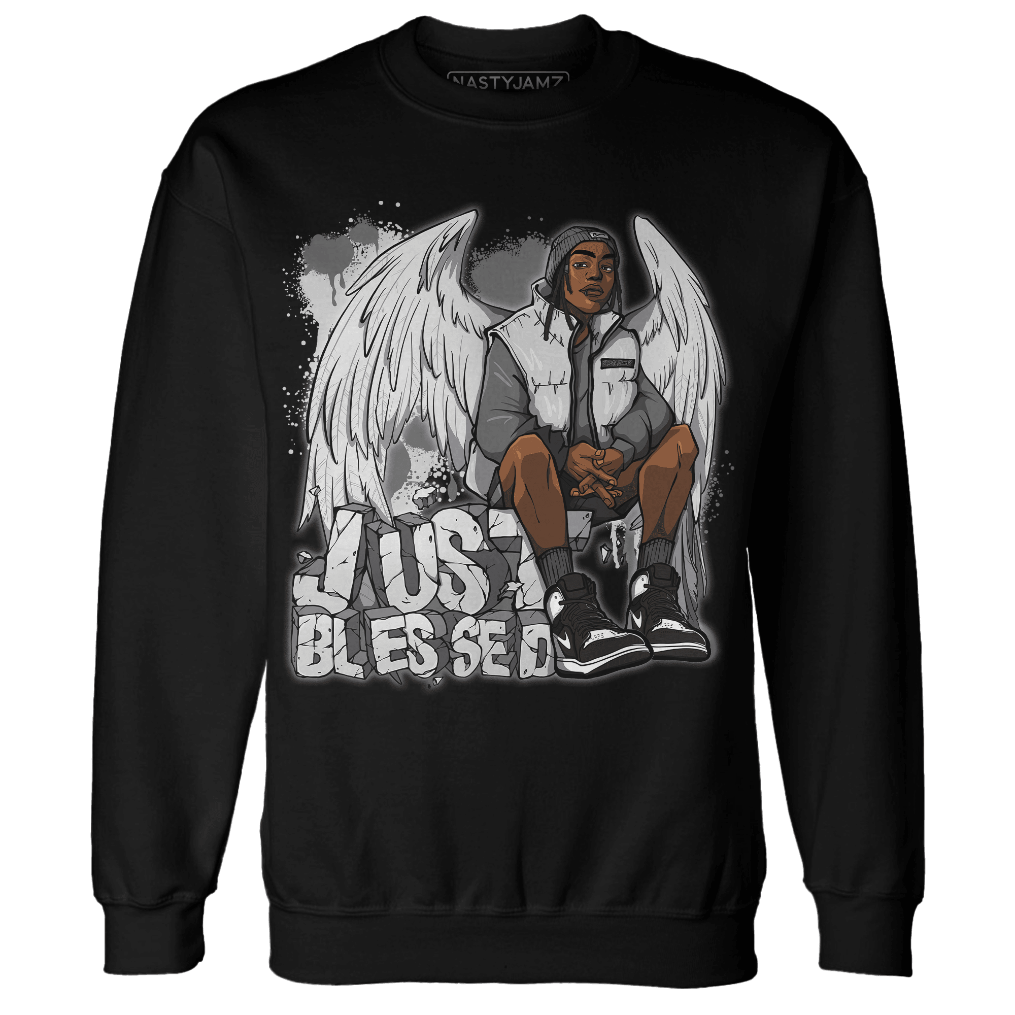 Retro High OG Black White 1s Sweatshirt Match Just Blessed - NastyJamz
