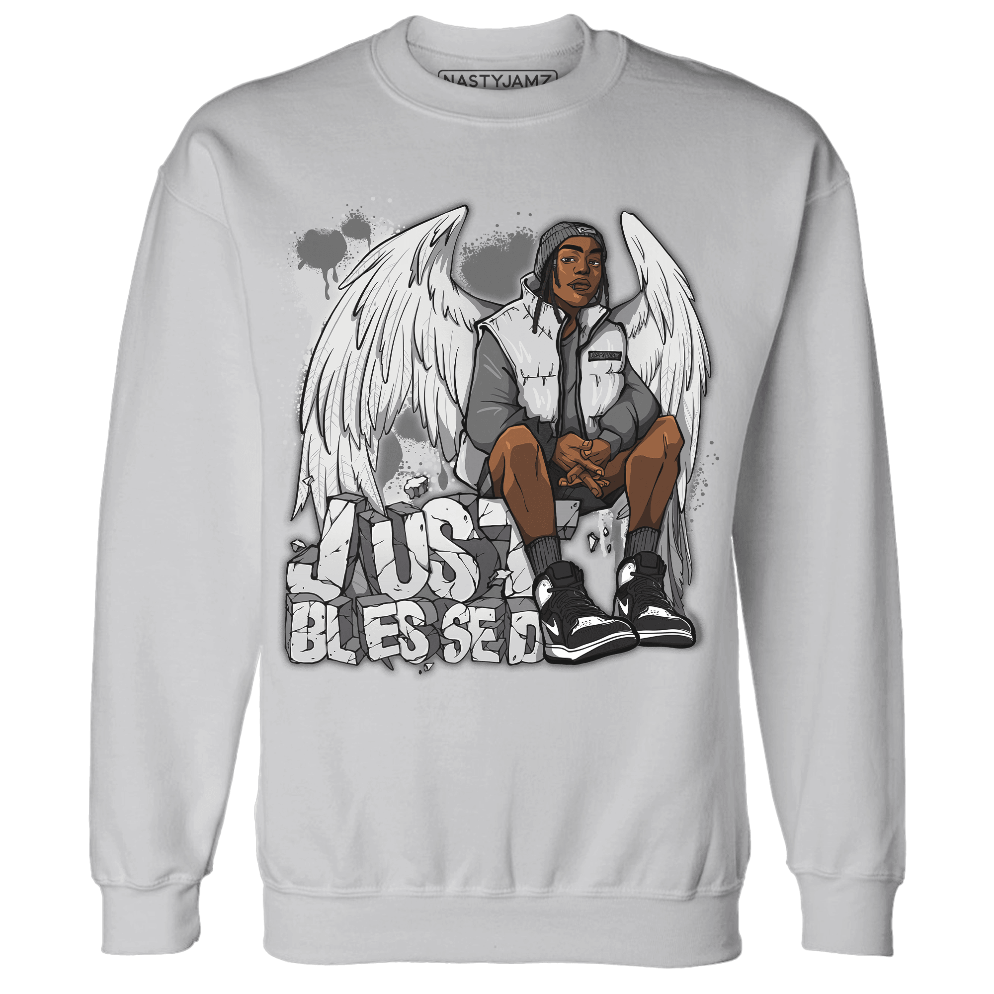 Retro High OG Black White 1s Sweatshirt Match Just Blessed - NastyJamz