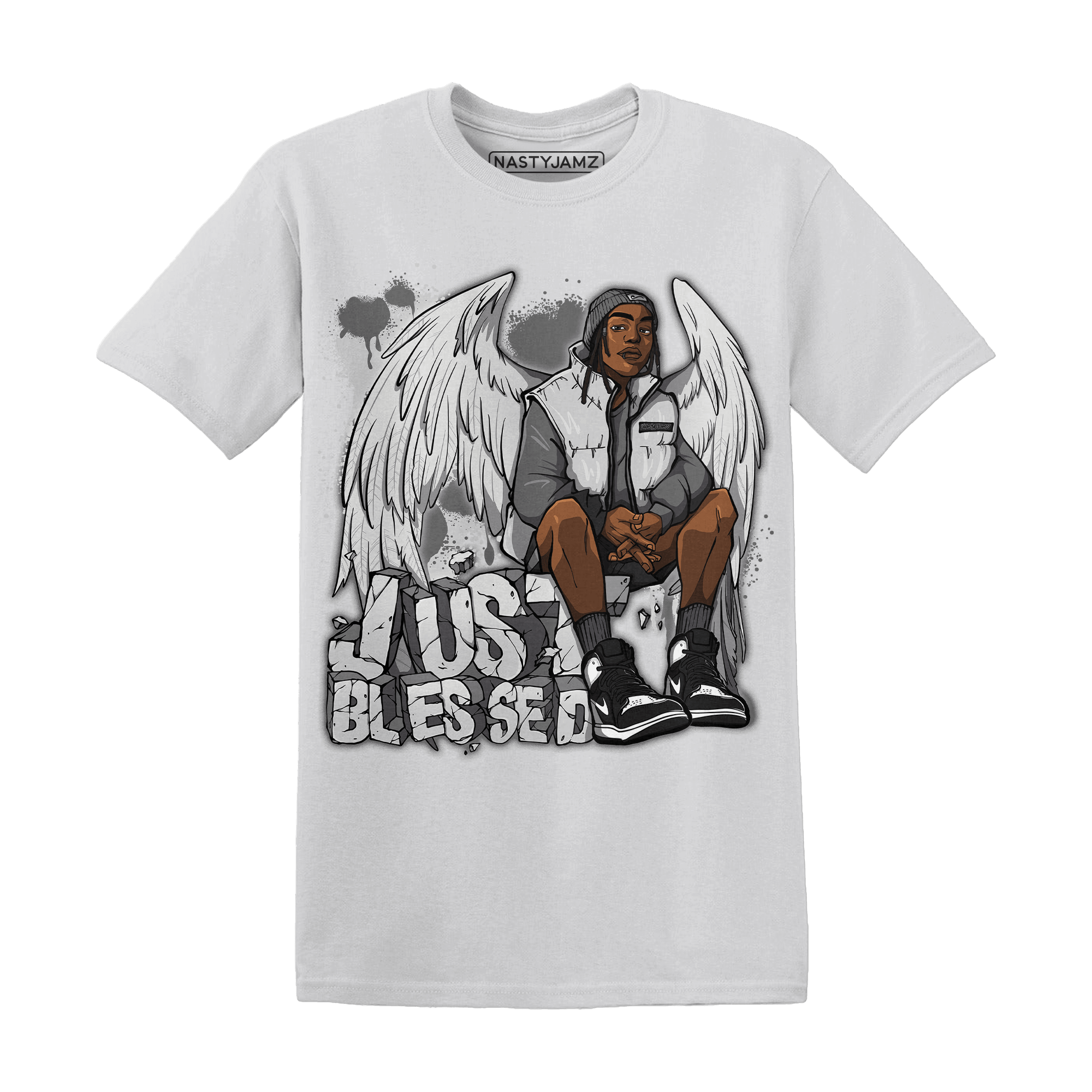 Retro High OG Black White 1s T Shirt Match Just Blessed - NastyJamz