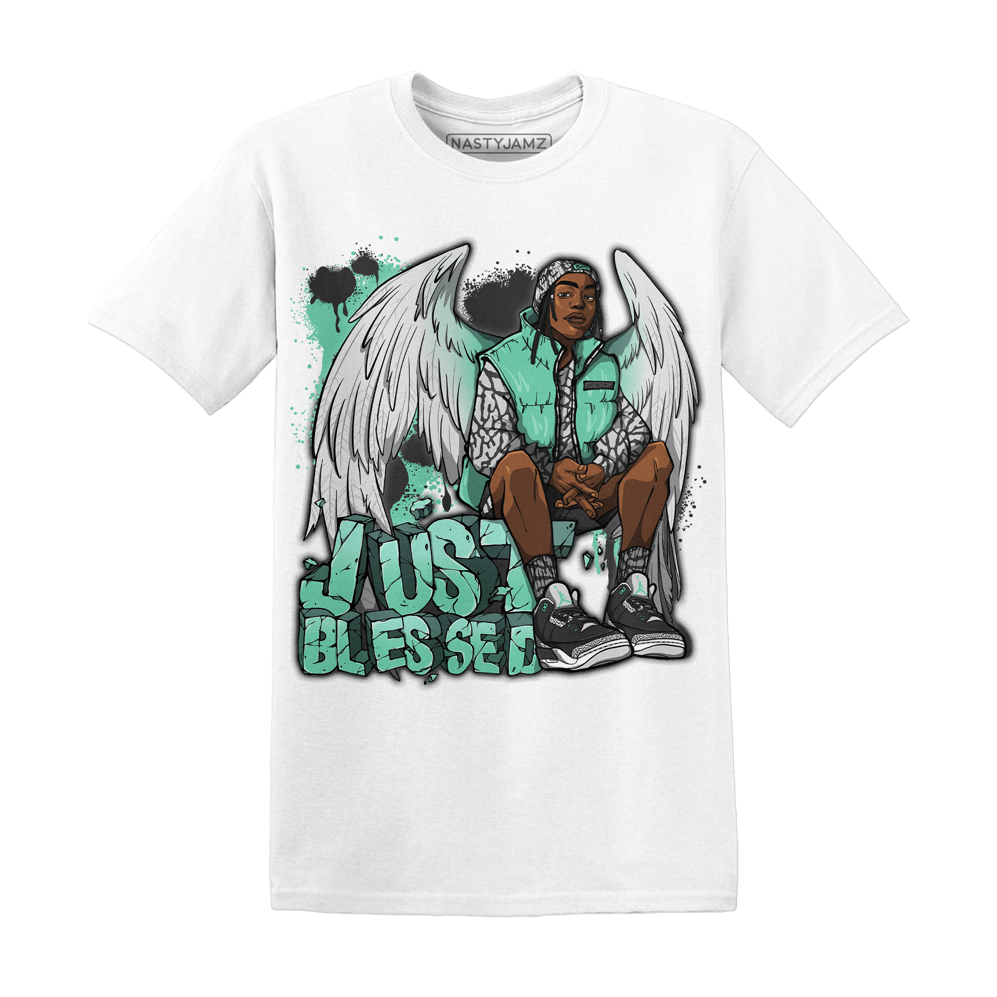 Green Glow 3s T Shirt Match Just Blessed - NastyJamz