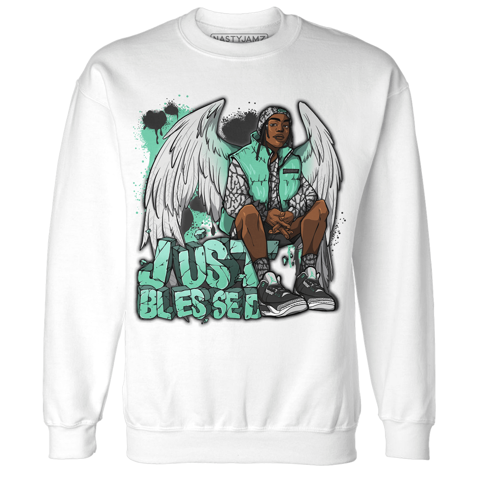 Green Glow 3s Sweatshirt Match Just Blessed - NastyJamz