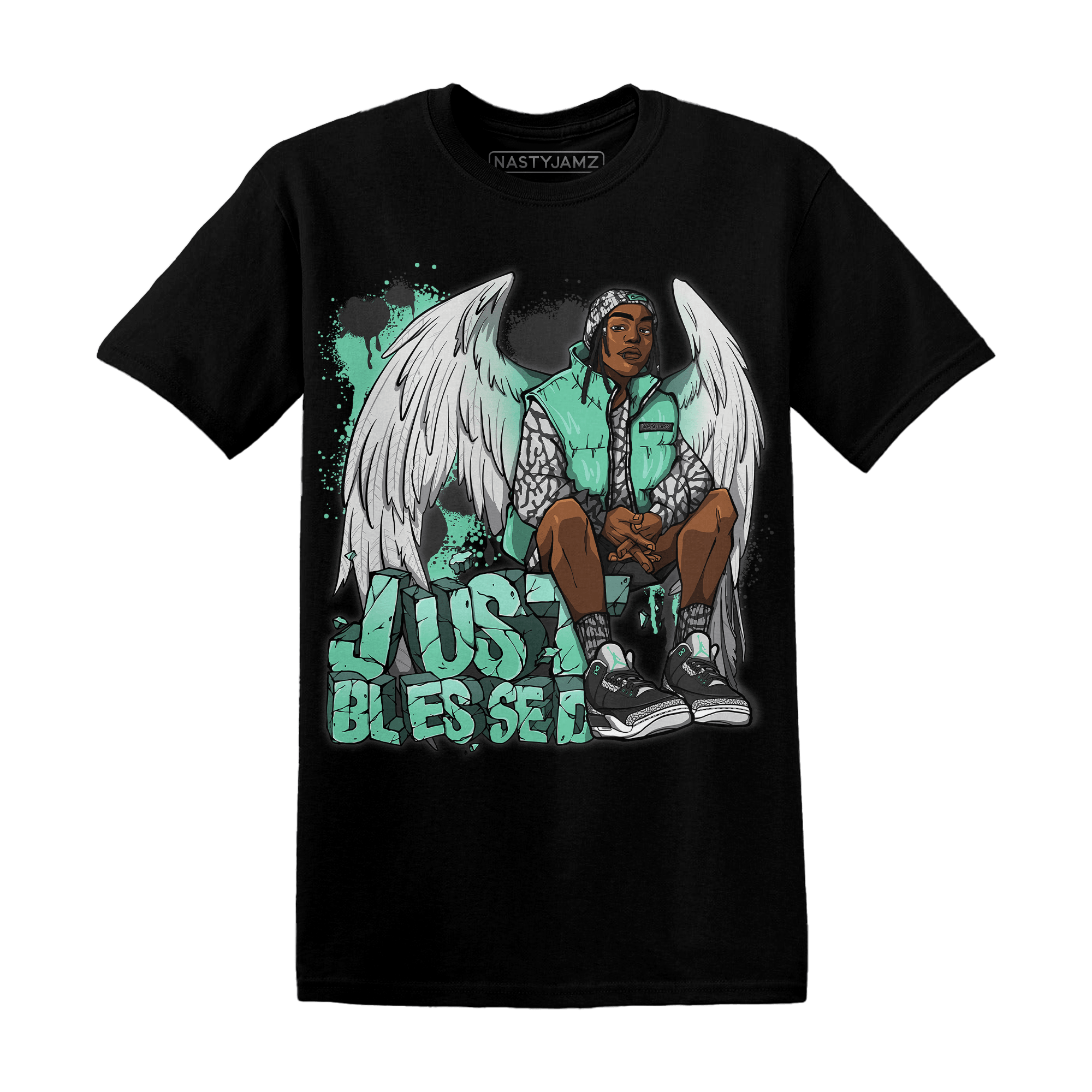Green Glow 3s T Shirt Match Just Blessed - NastyJamz