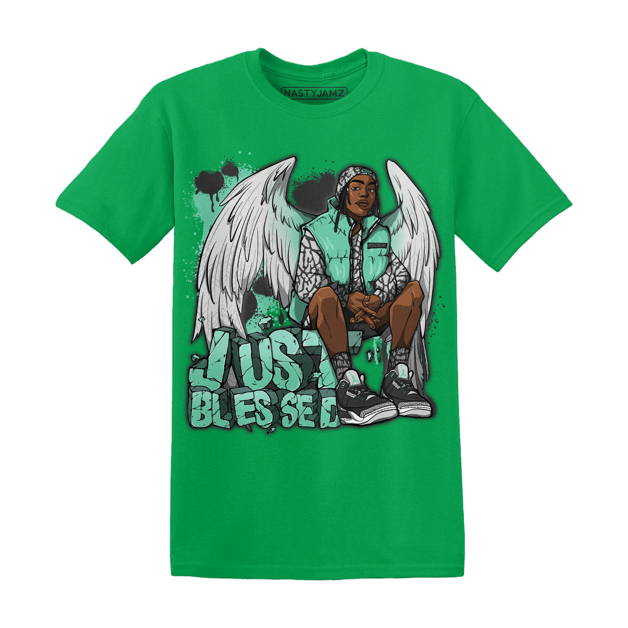 Green Glow 3s T Shirt Match Just Blessed - NastyJamz