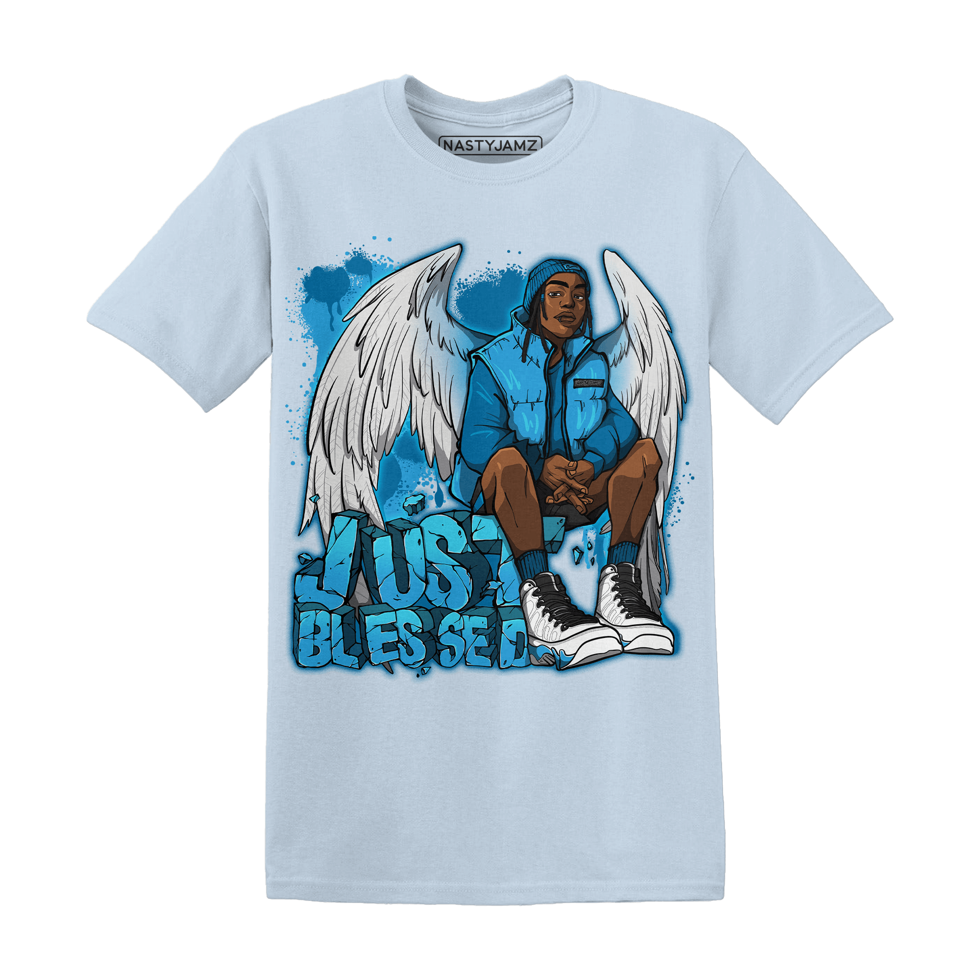 Powder Blue 9s T Shirt Match Just Blessed - NastyJamz